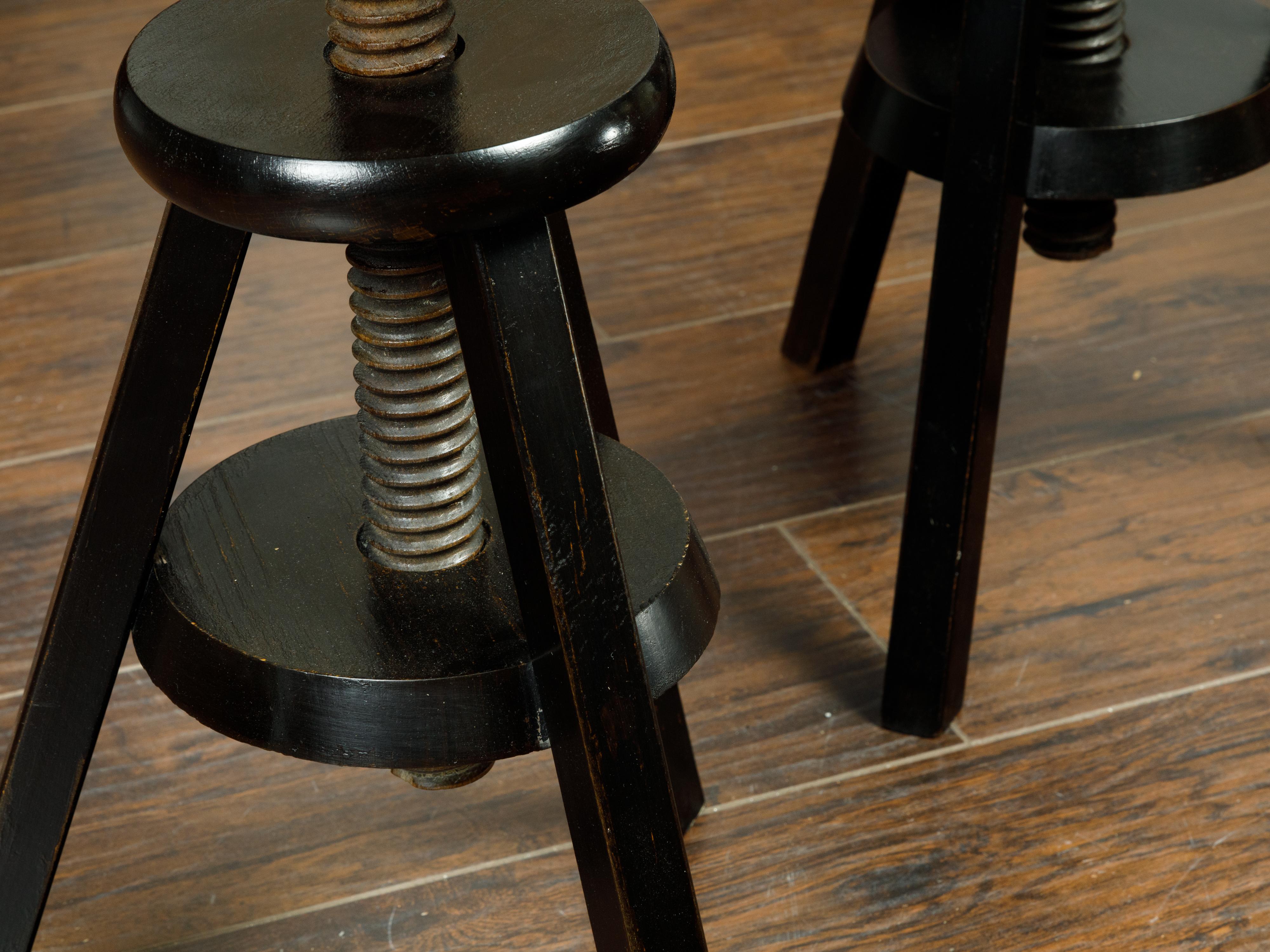 Pair of 1920s American Adjustable Artist's Stools with Black Finish For Sale 1
