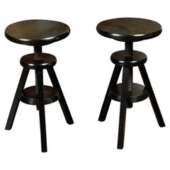 Antique Pair of 1920s American Adjustable Artist's Stools with Black Finish