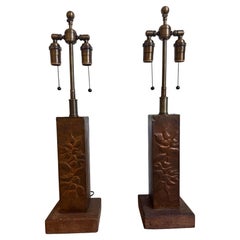 Coppia di lampade da tavolo in rame Art and Crafts americane degli anni '20