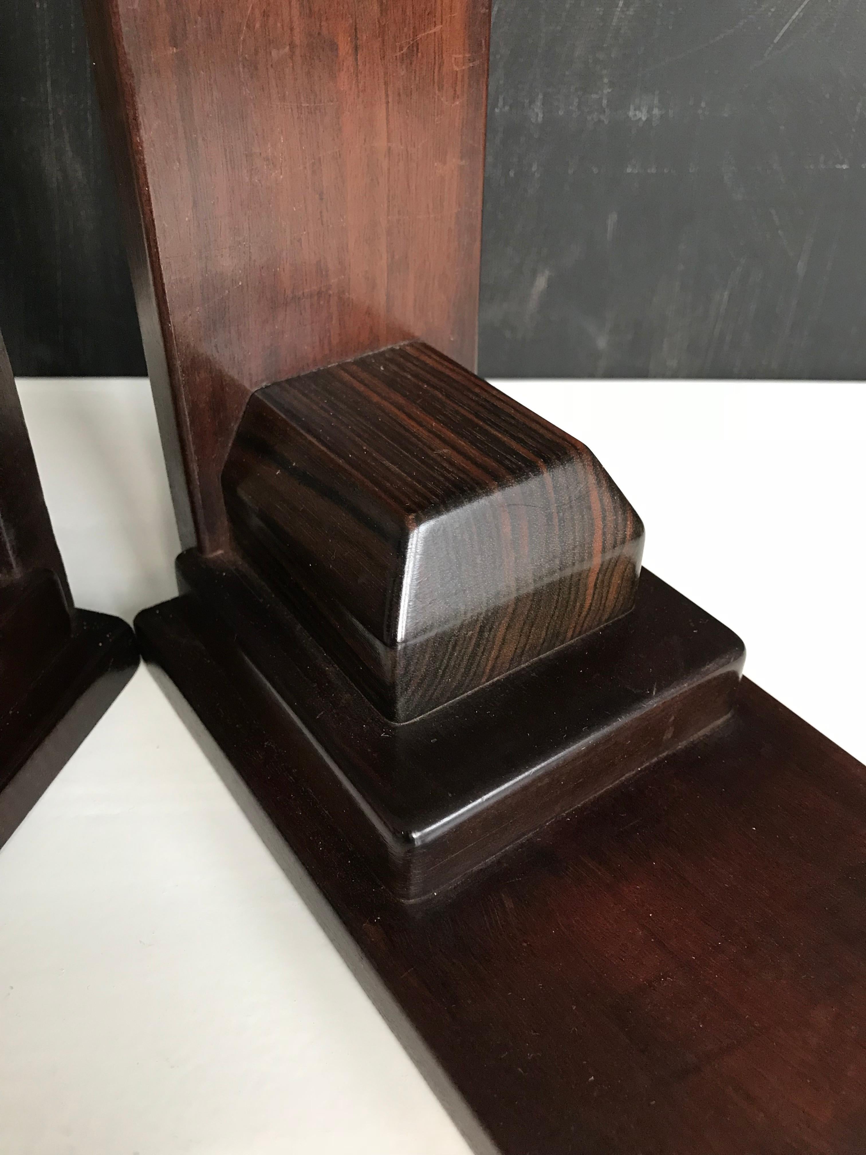 Pair of 1920s Amsterdam School Solid Hardwood Large Bookends For Sale 7