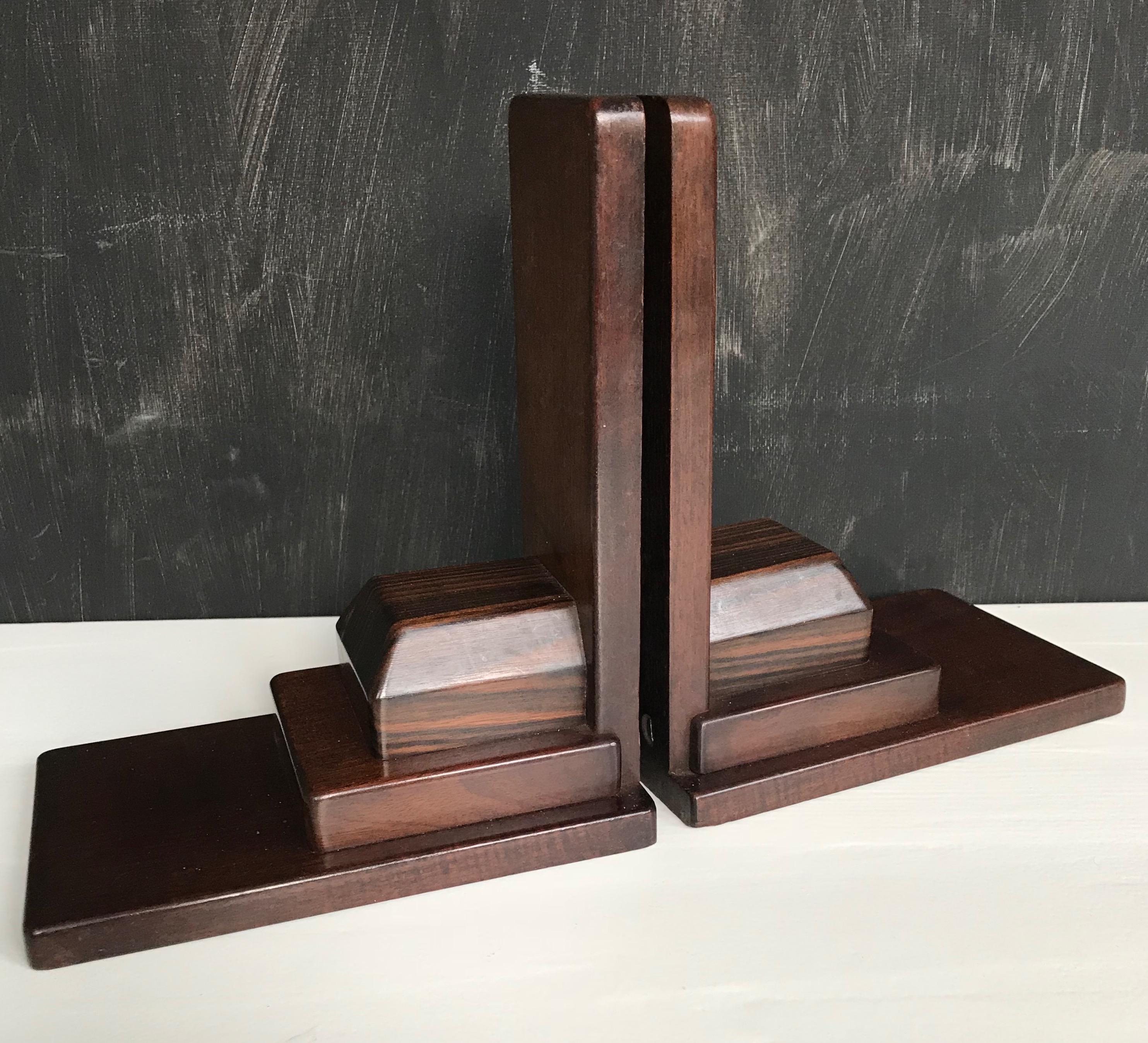 Pair of 1920s Amsterdam School Solid Hardwood Large Bookends For Sale 9