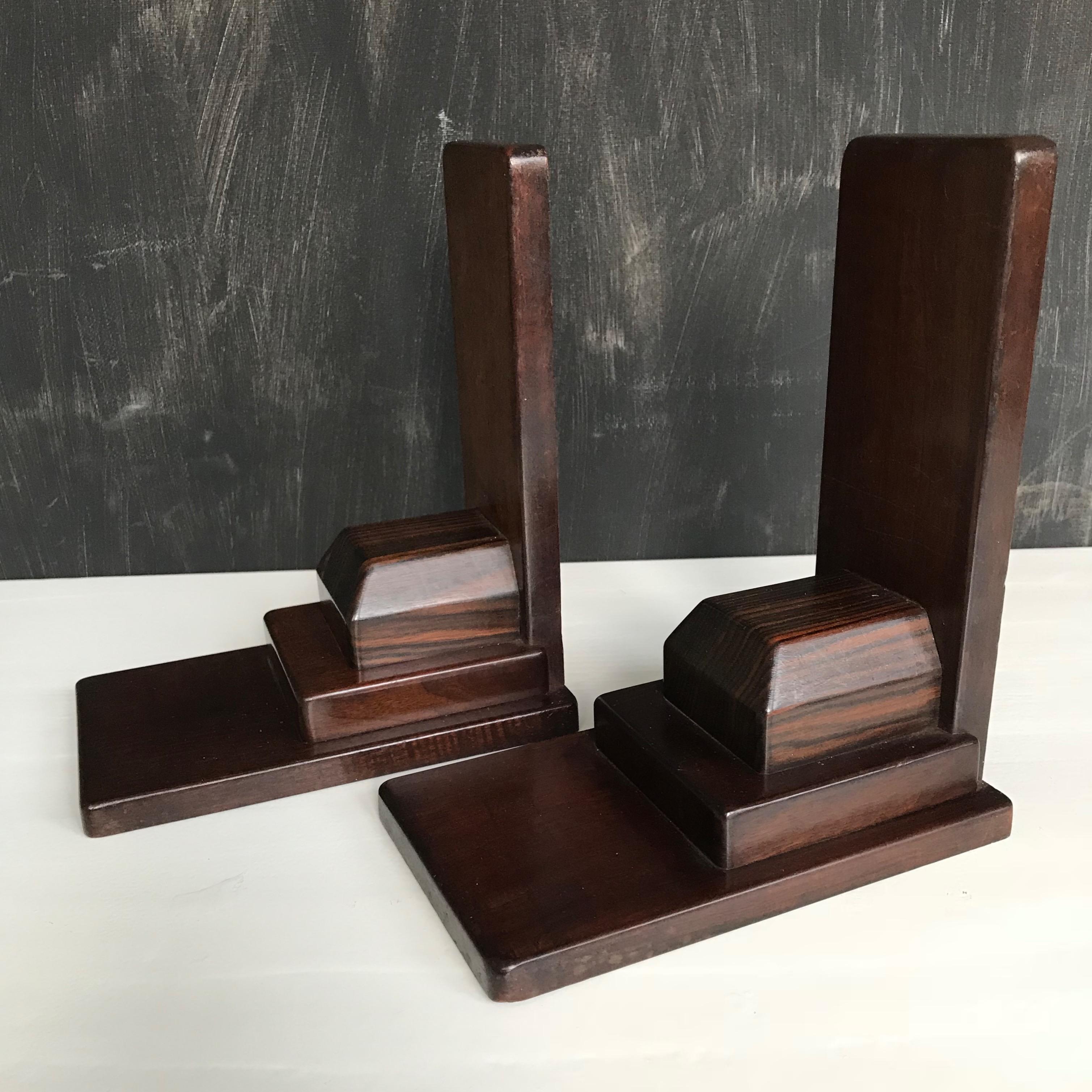 Art Deco Pair of 1920s Amsterdam School Solid Hardwood Large Bookends For Sale