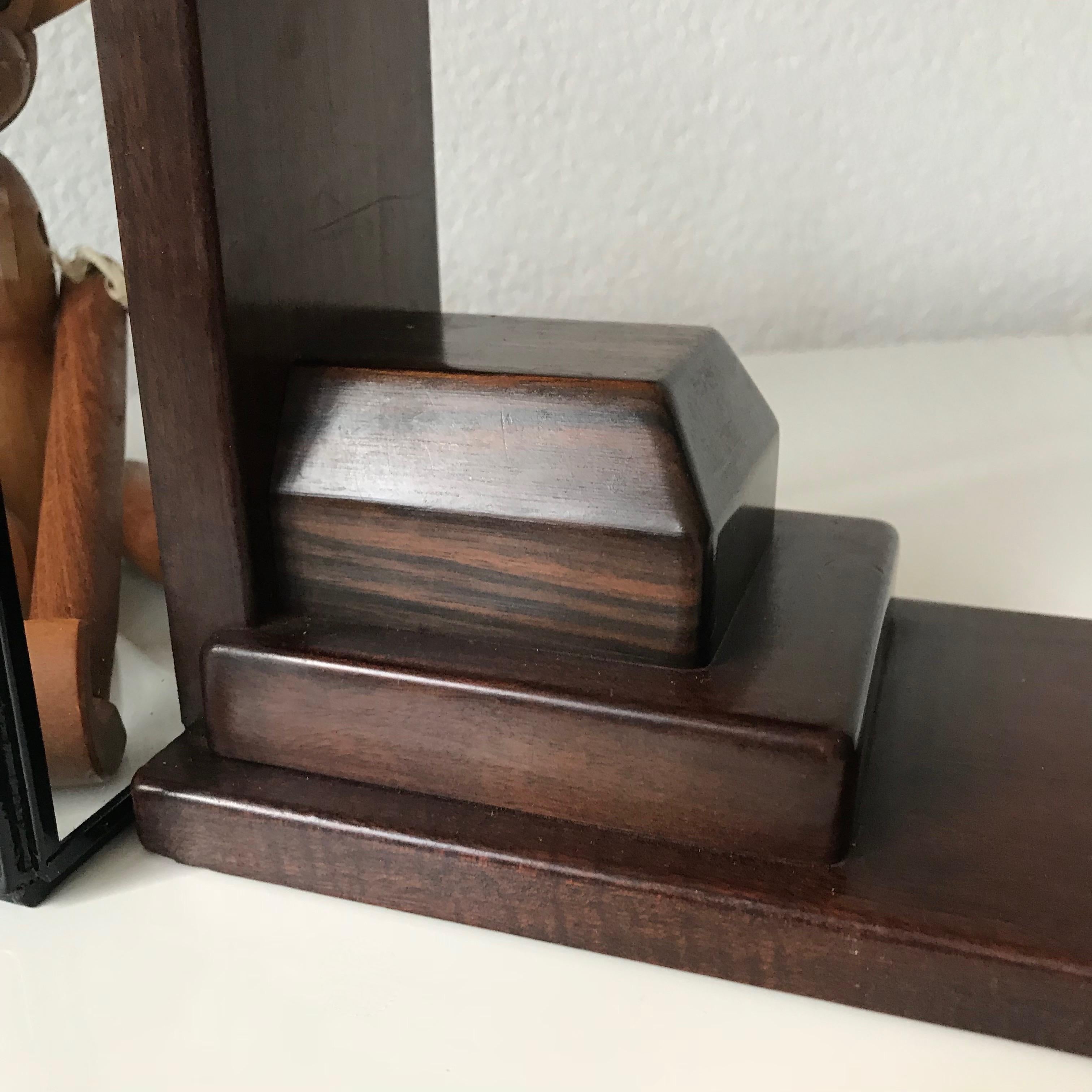 Pair of 1920s Amsterdam School Solid Hardwood Large Bookends In Excellent Condition For Sale In Lisse, NL