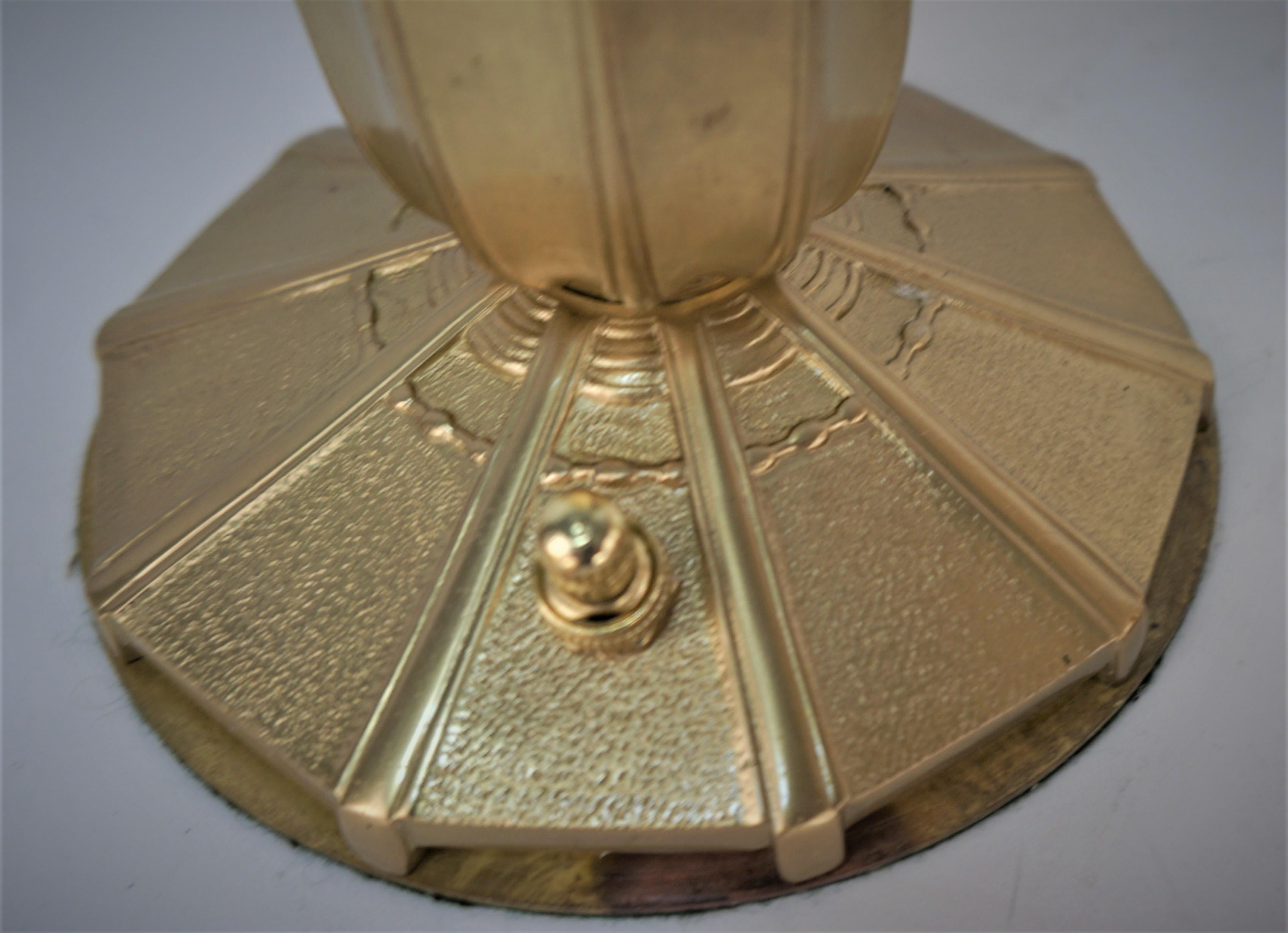 Pair of 1920's Art Deco Blown Art Glass and Bronze Base Table Lamp 5