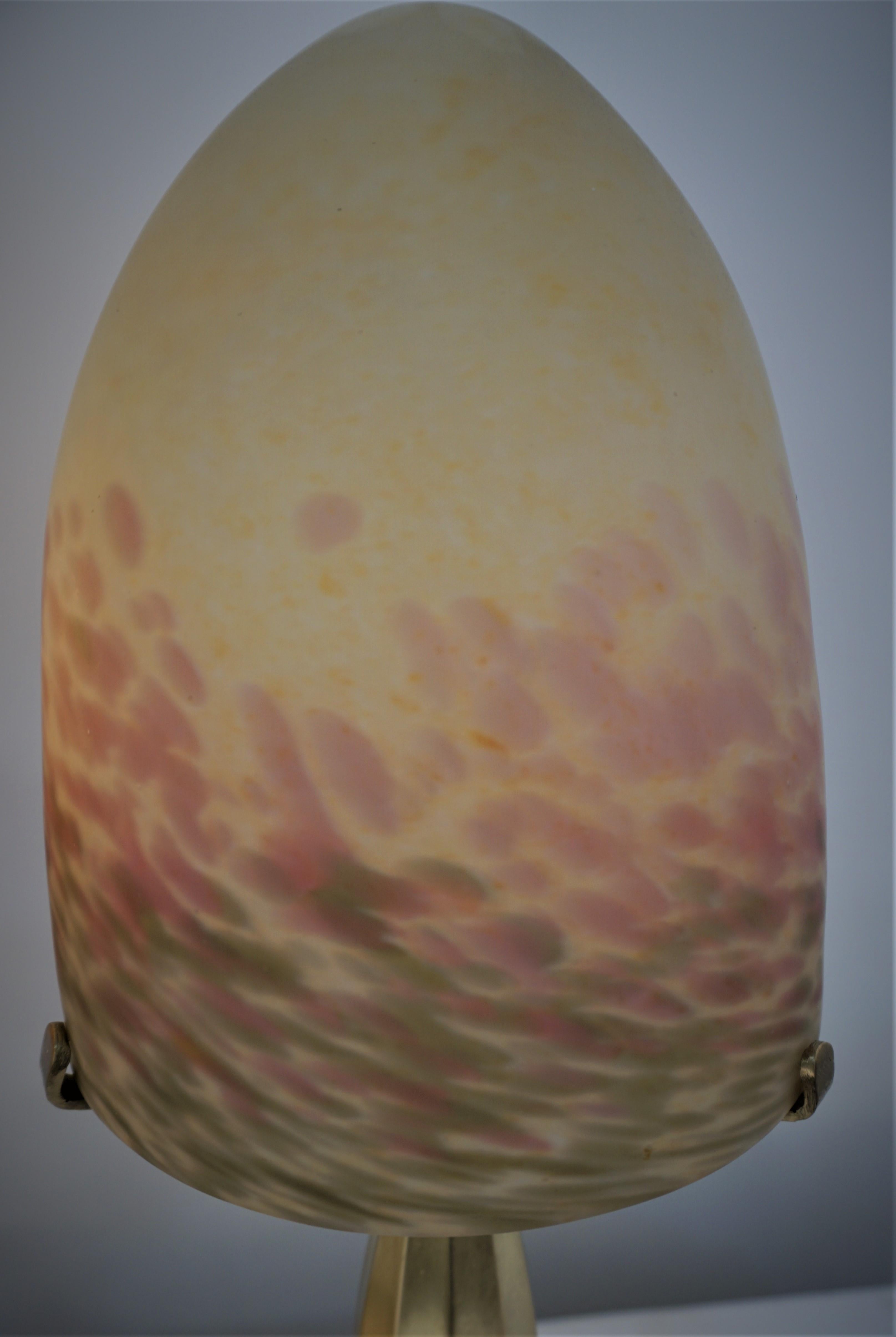 Early 20th Century Pair of 1920's Art Deco Blown Art Glass and Bronze Base Table Lamp