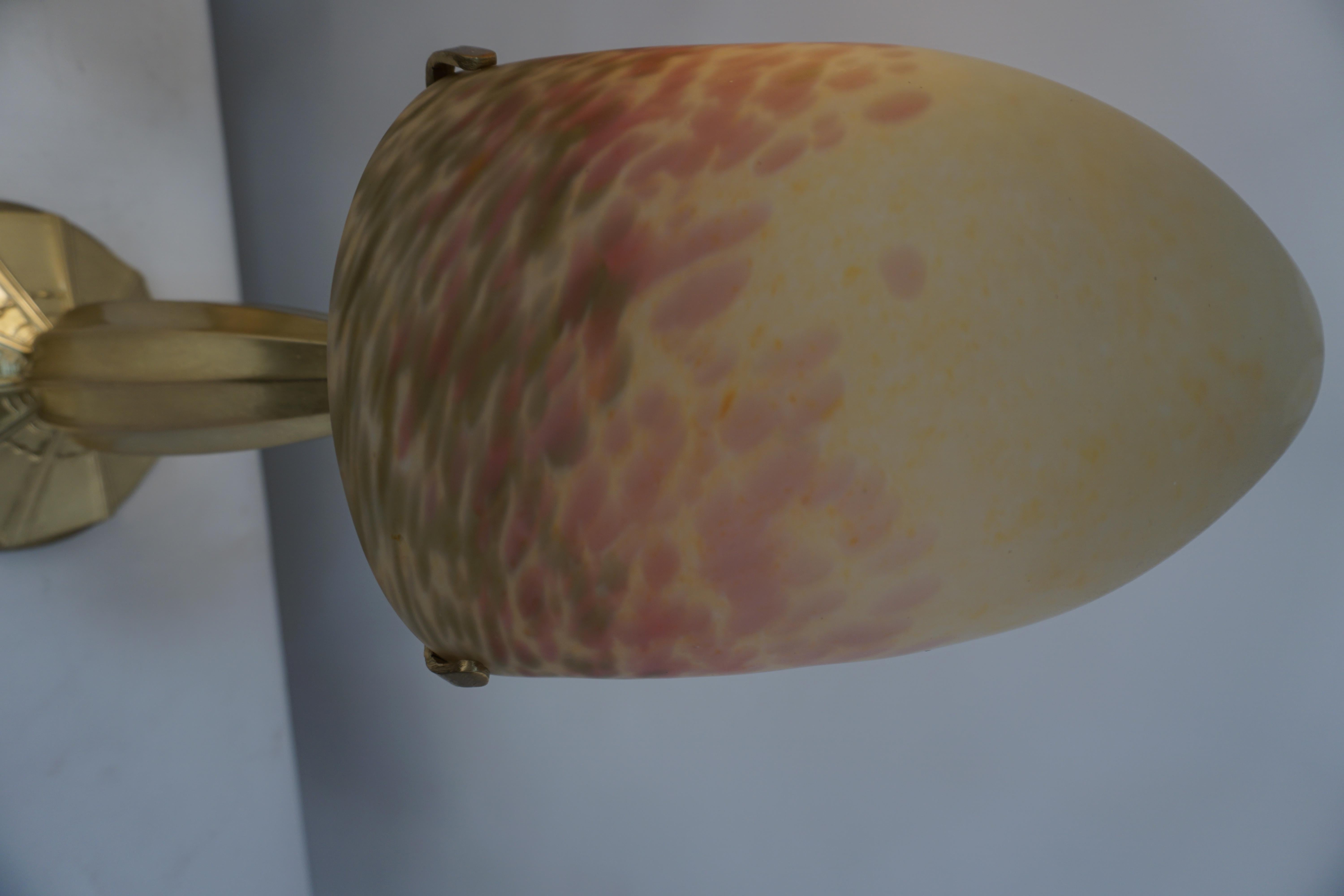 Pair of 1920's Art Deco Blown Art Glass and Bronze Base Table Lamp 1