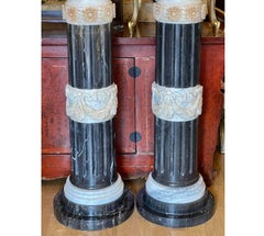 Pair of 1920’s Art Deco Carved Italian Marble Column Pedestals