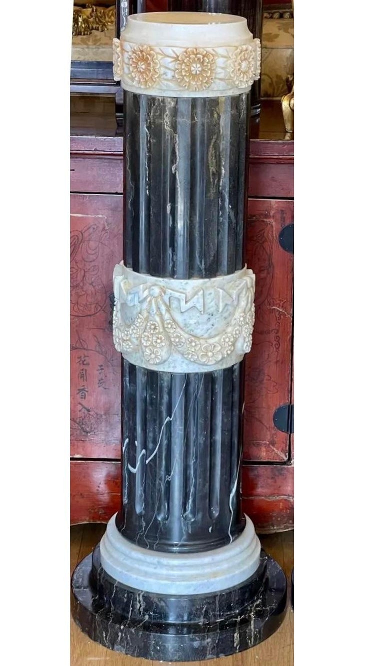 Pair of 1920’s Art Deco Carved Italian Marble Column Pedestals For Sale ...