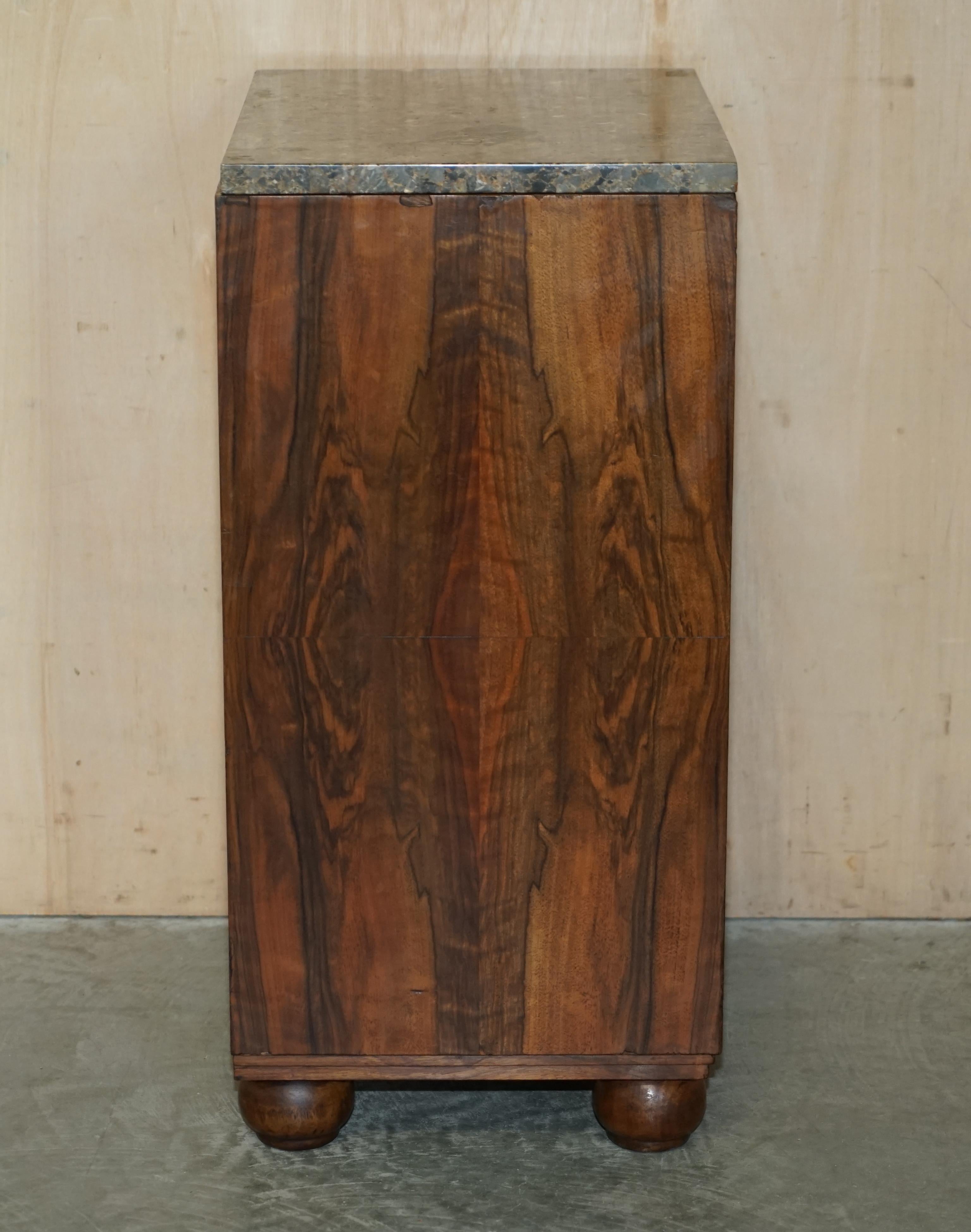 Pair of 1920s Art Deco Hardwood & Marble Bedside Nightstands Side Lamp Tables For Sale 10