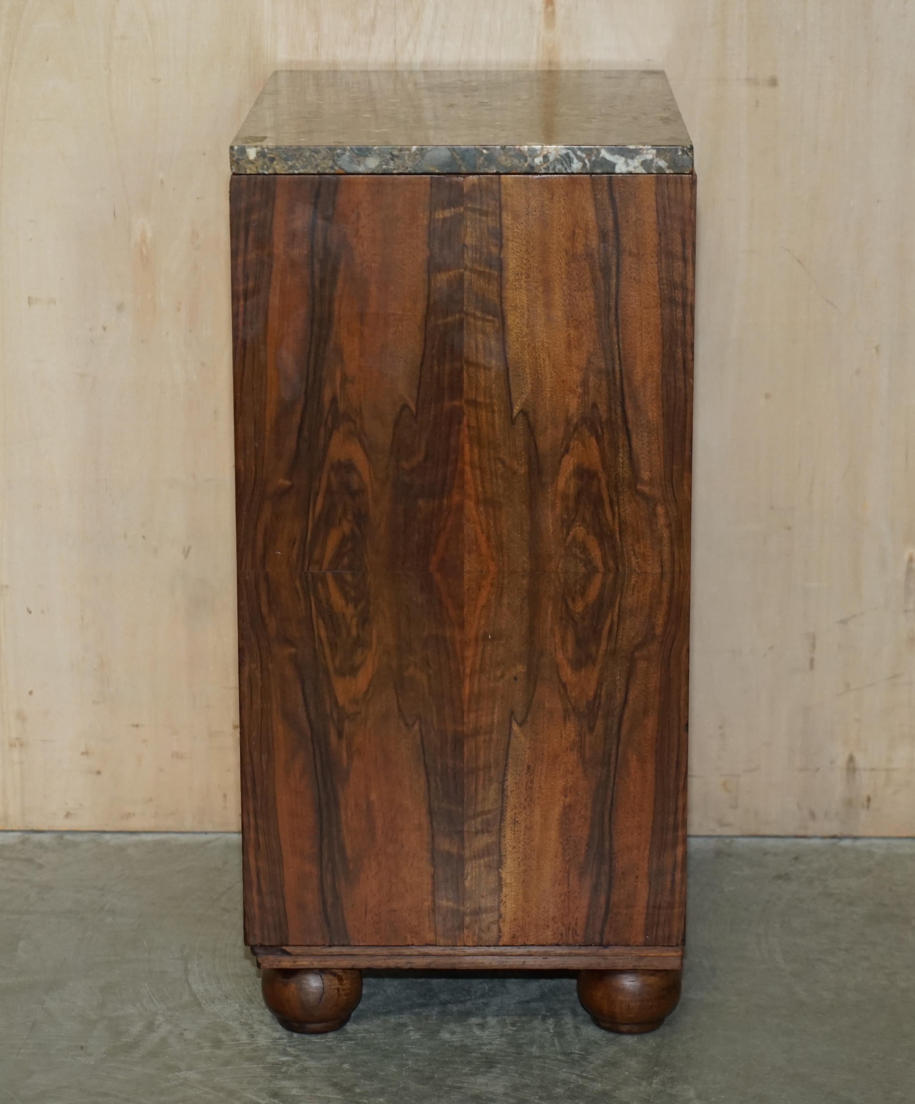 Pair of 1920s Art Deco Hardwood & Marble Bedside Nightstands Side Lamp Tables For Sale 12