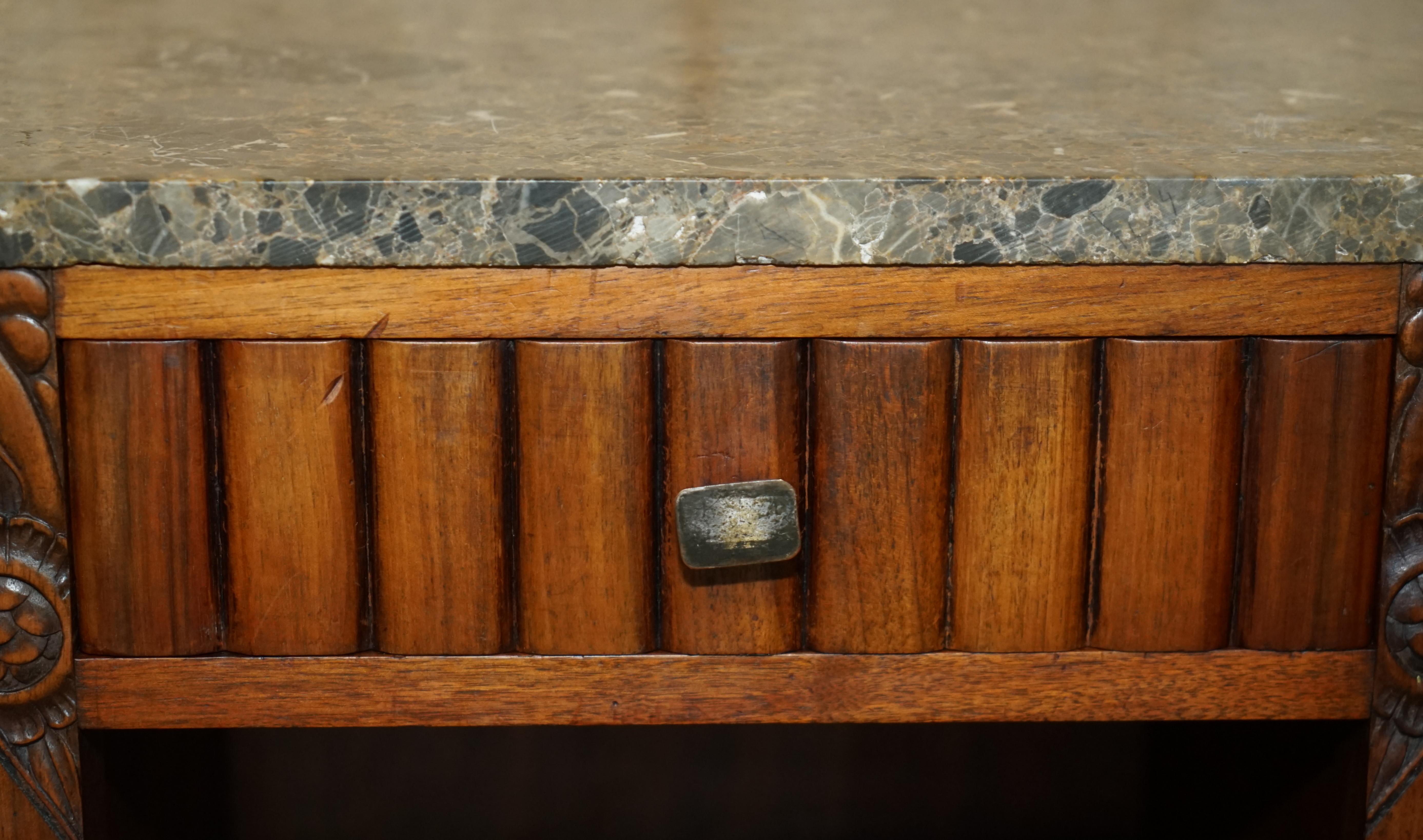 Pair of 1920s Art Deco Hardwood & Marble Bedside Nightstands Side Lamp Tables For Sale 2