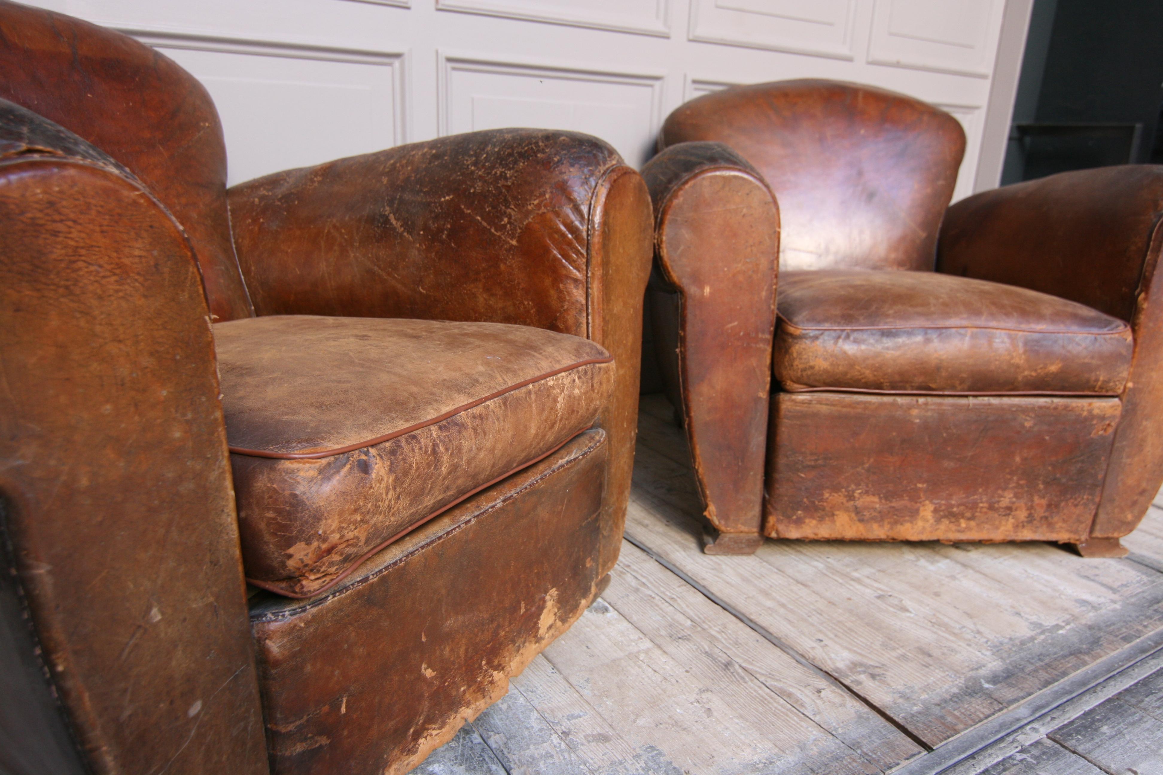 Pair of 1920s Art Deco Leather Club Chairs 4