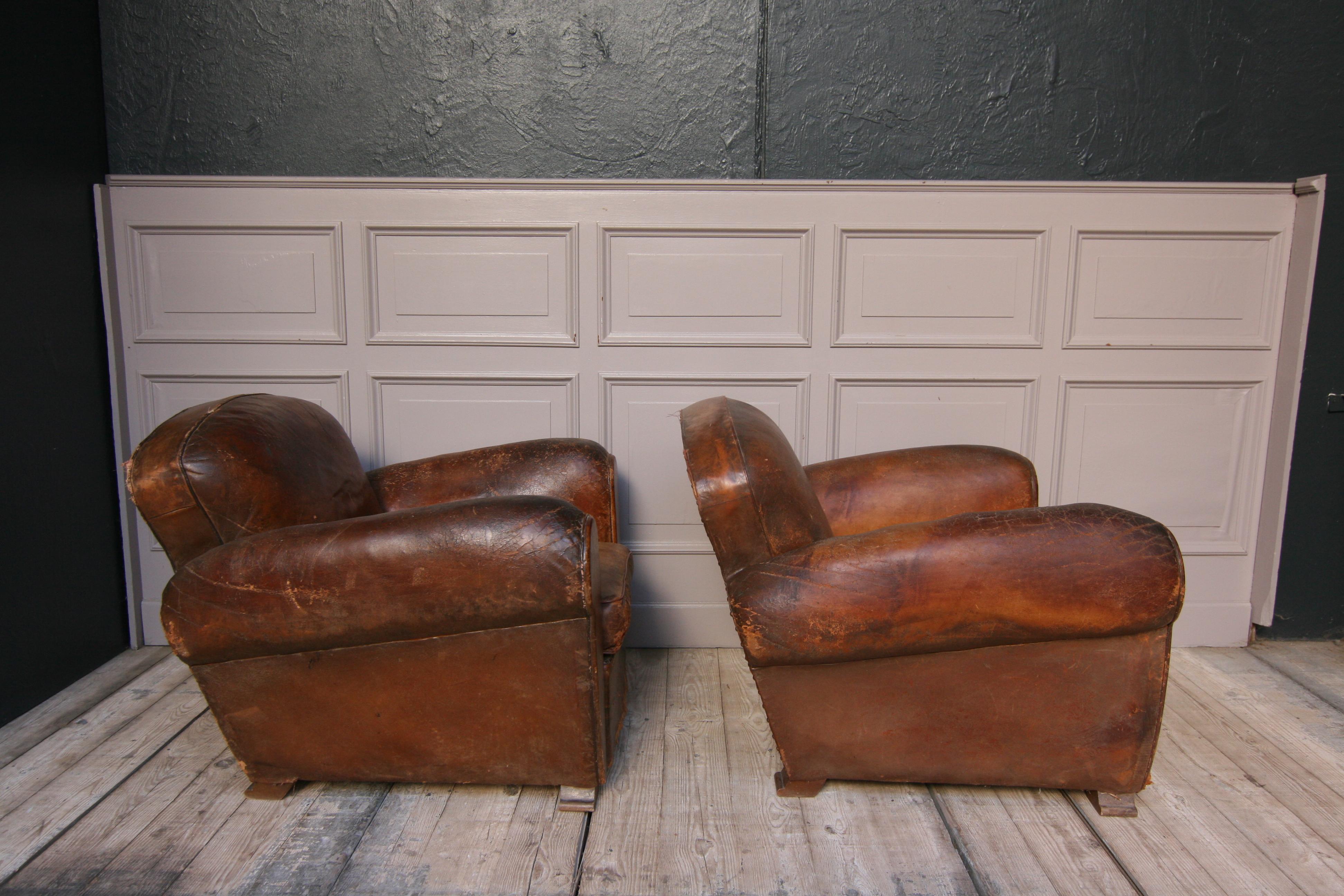 Pair of 1920s Art Deco Leather Club Chairs 5