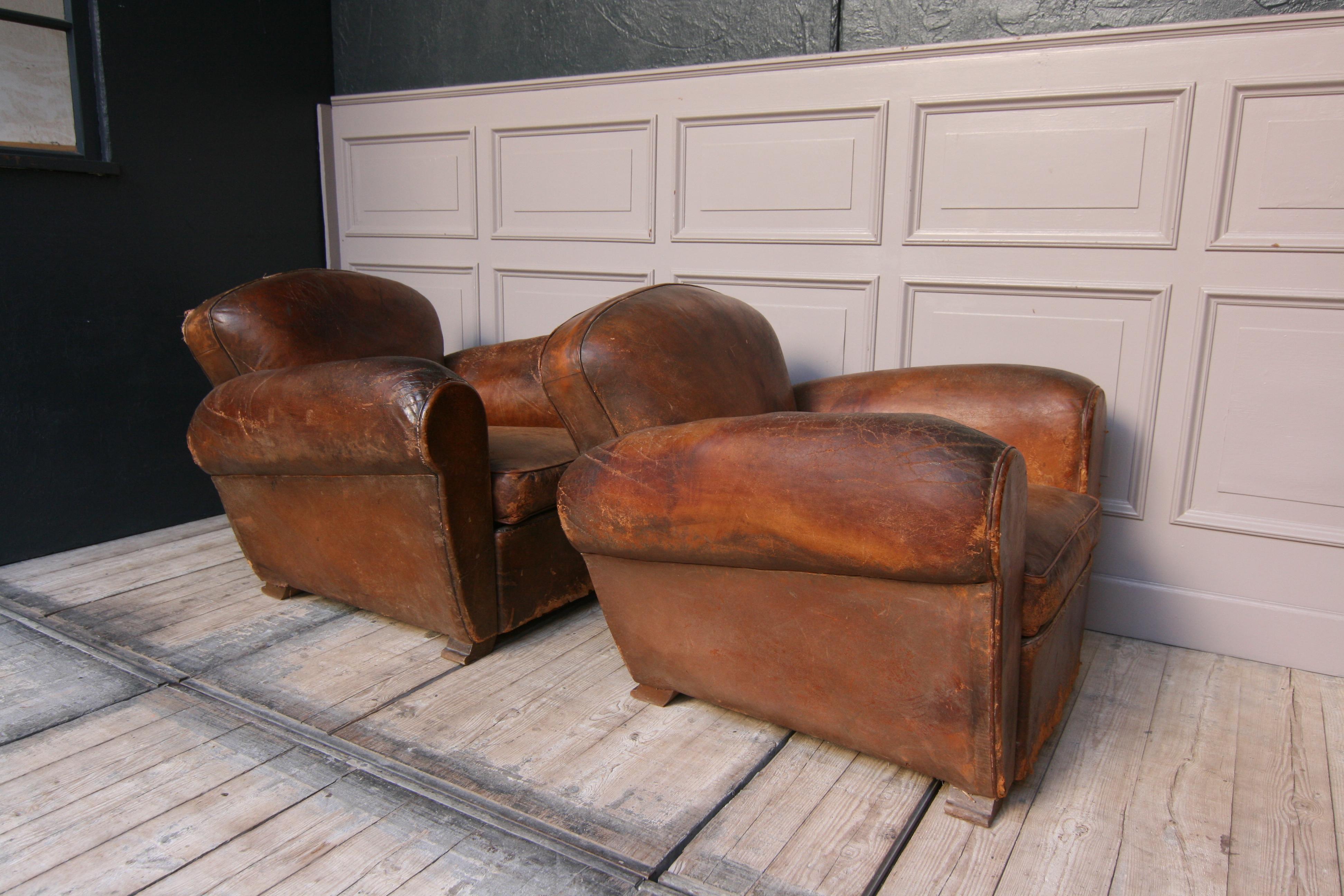 Pair of 1920s Art Deco Leather Club Chairs 6