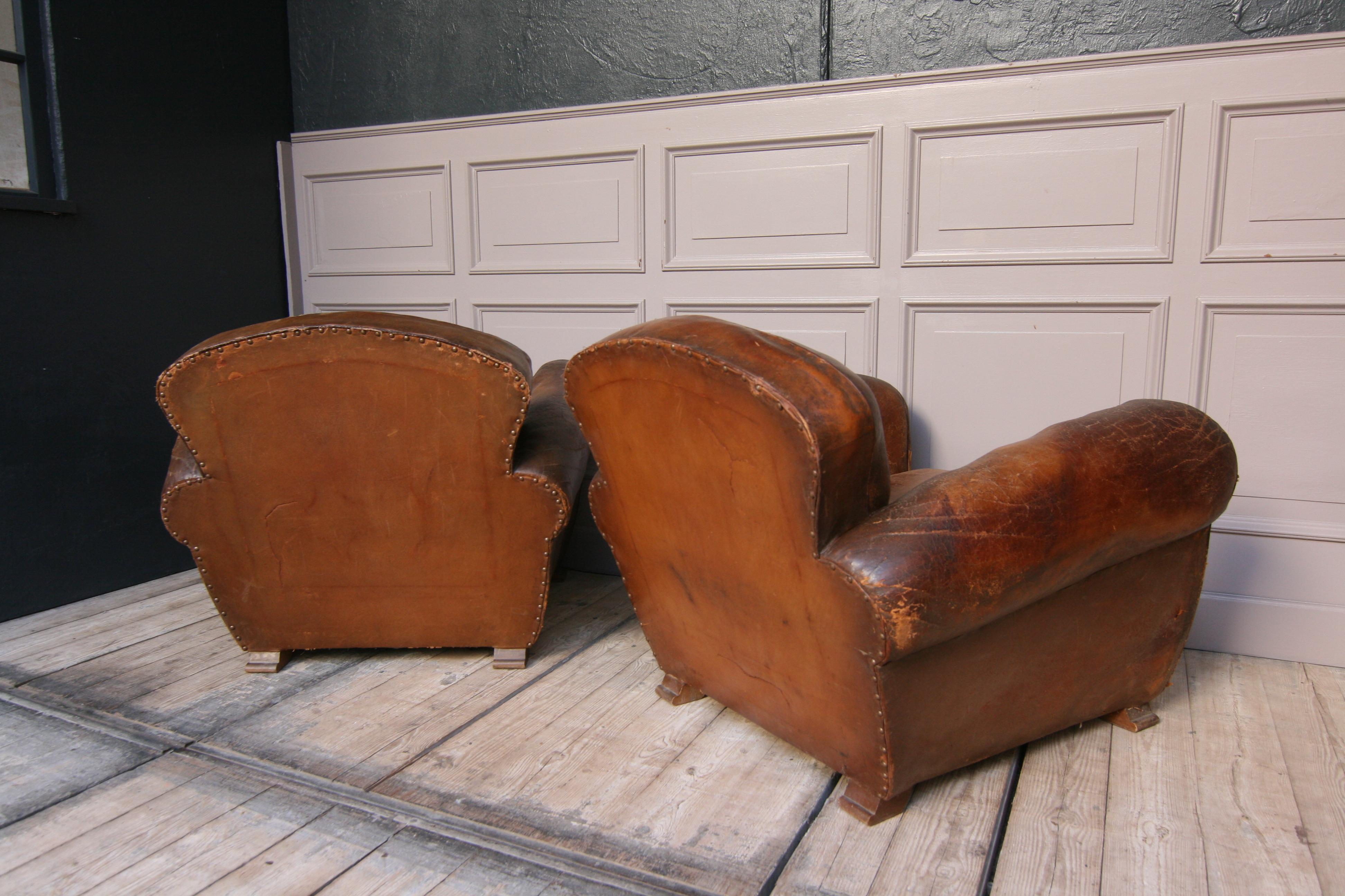 Pair of 1920s Art Deco Leather Club Chairs 8