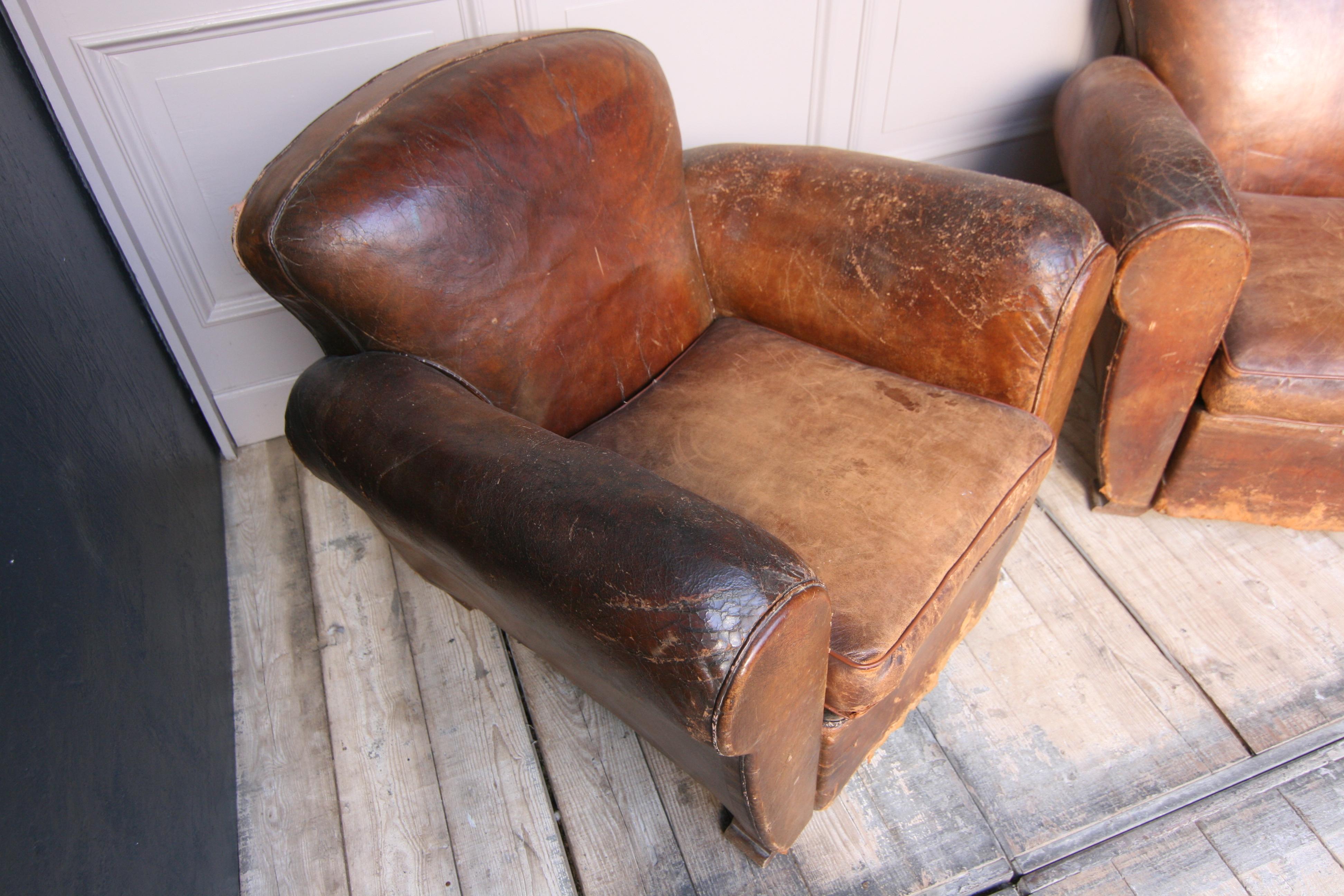 Pair of 1920s Art Deco Leather Club Chairs 1