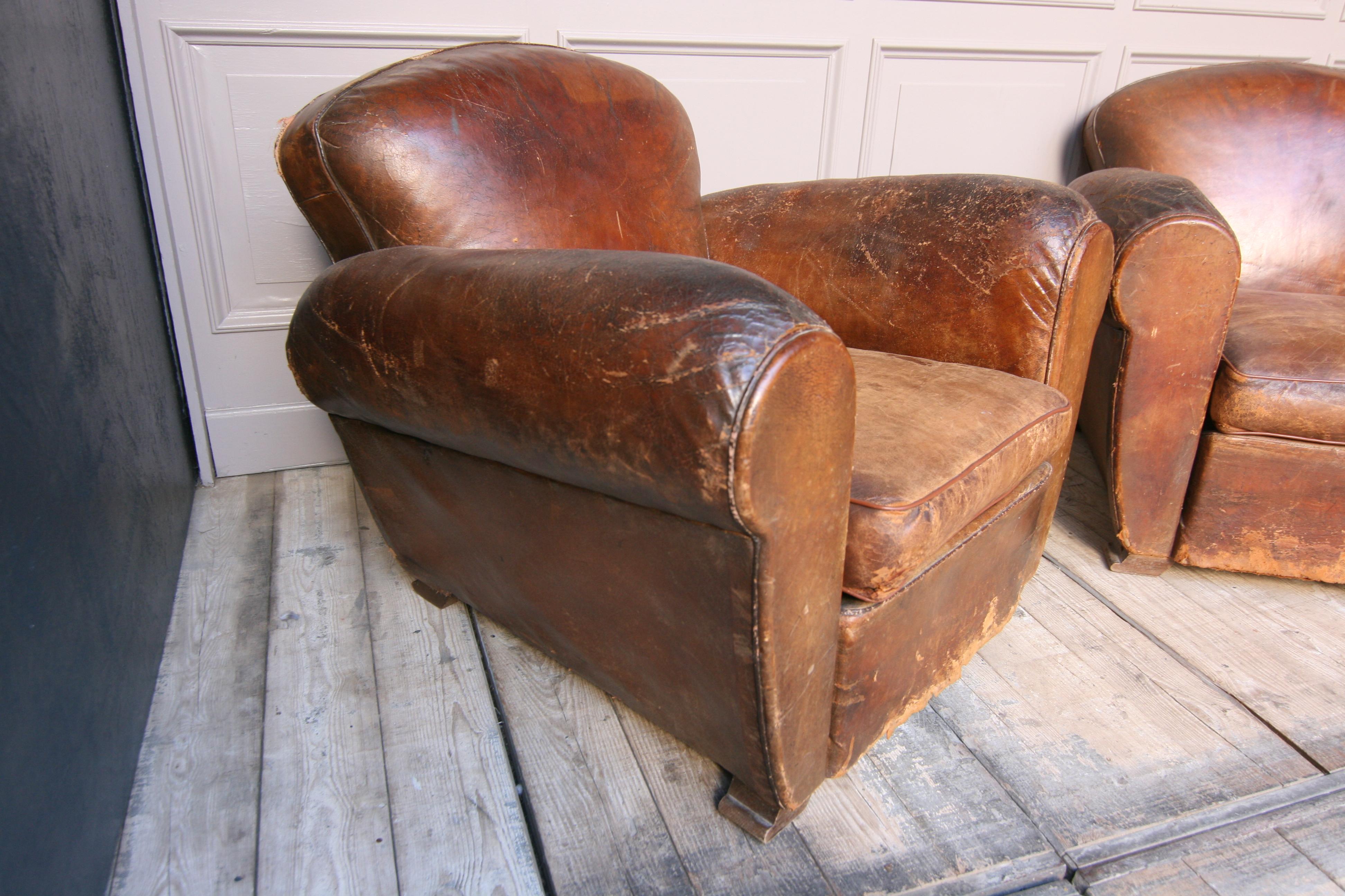Pair of 1920s Art Deco Leather Club Chairs 2
