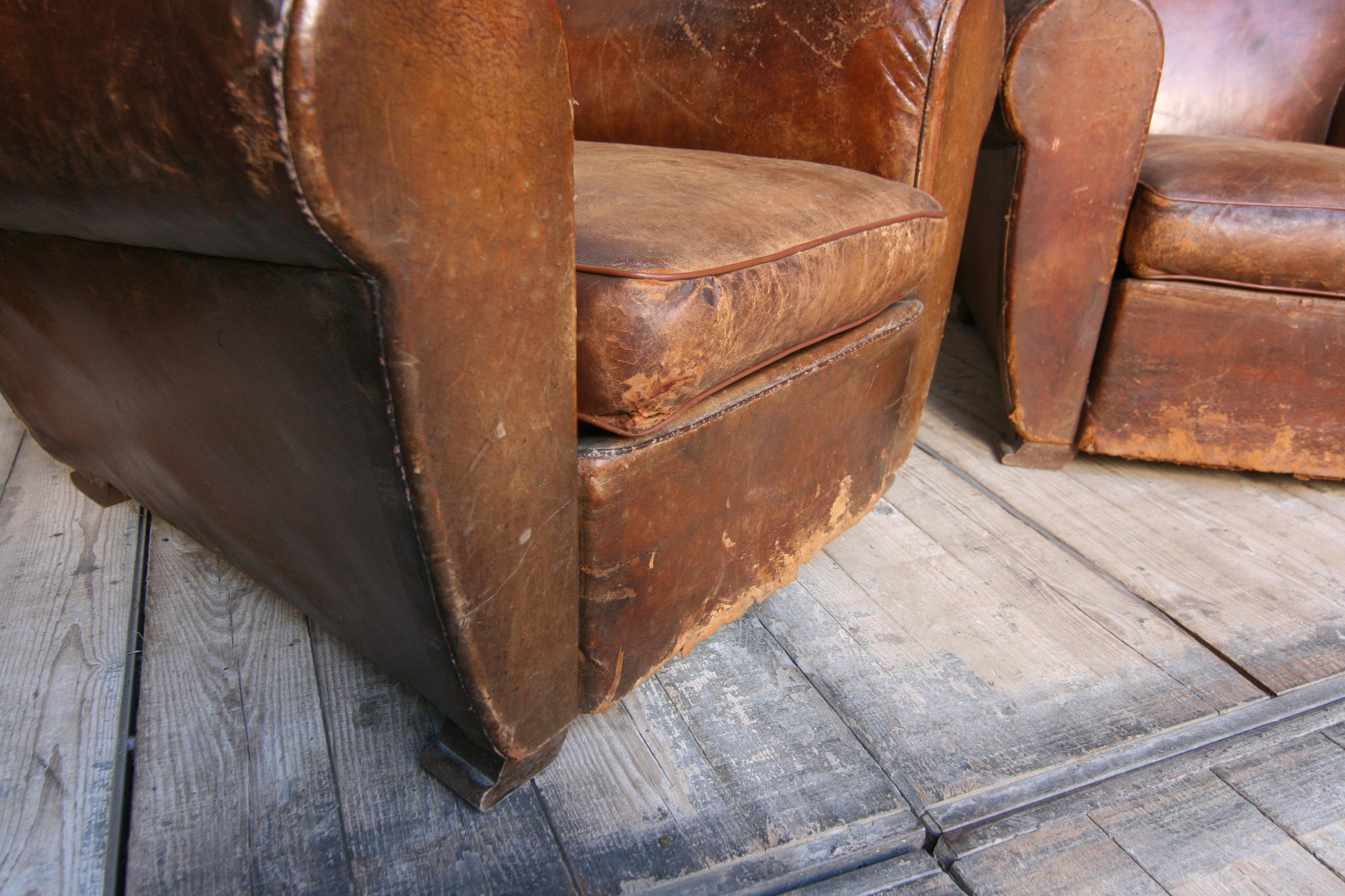 Pair of 1920s Art Deco Leather Club Chairs 3