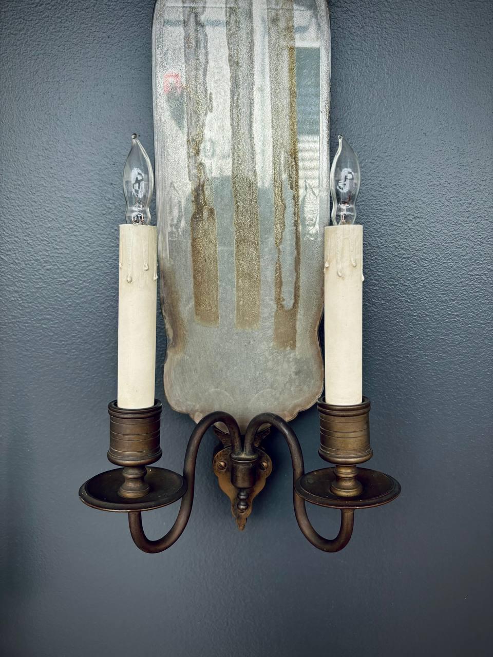 Pair of 1920’s Art Deco Mirrored Bronze Sconces For Sale 2