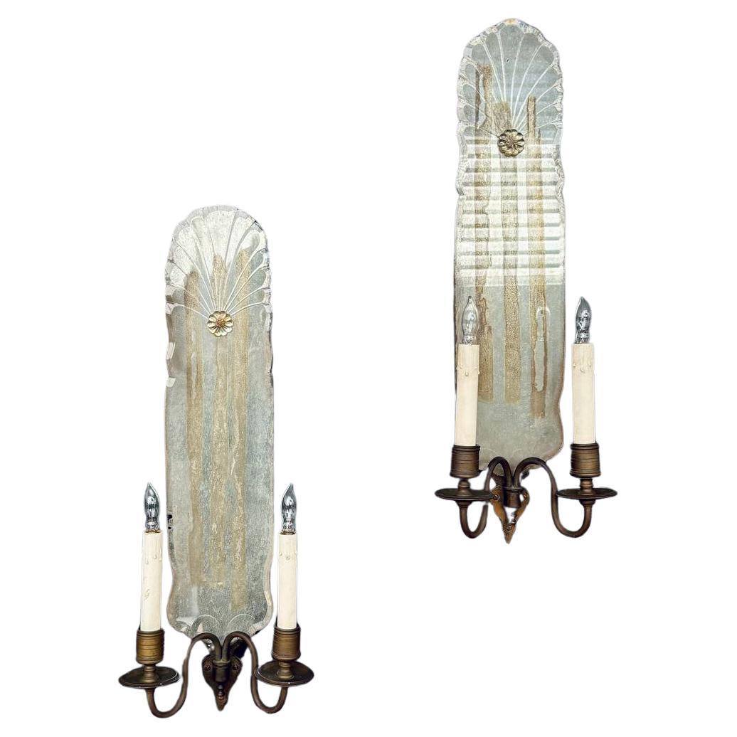 Pair of 1920’s Art Deco Mirrored Bronze Sconces For Sale