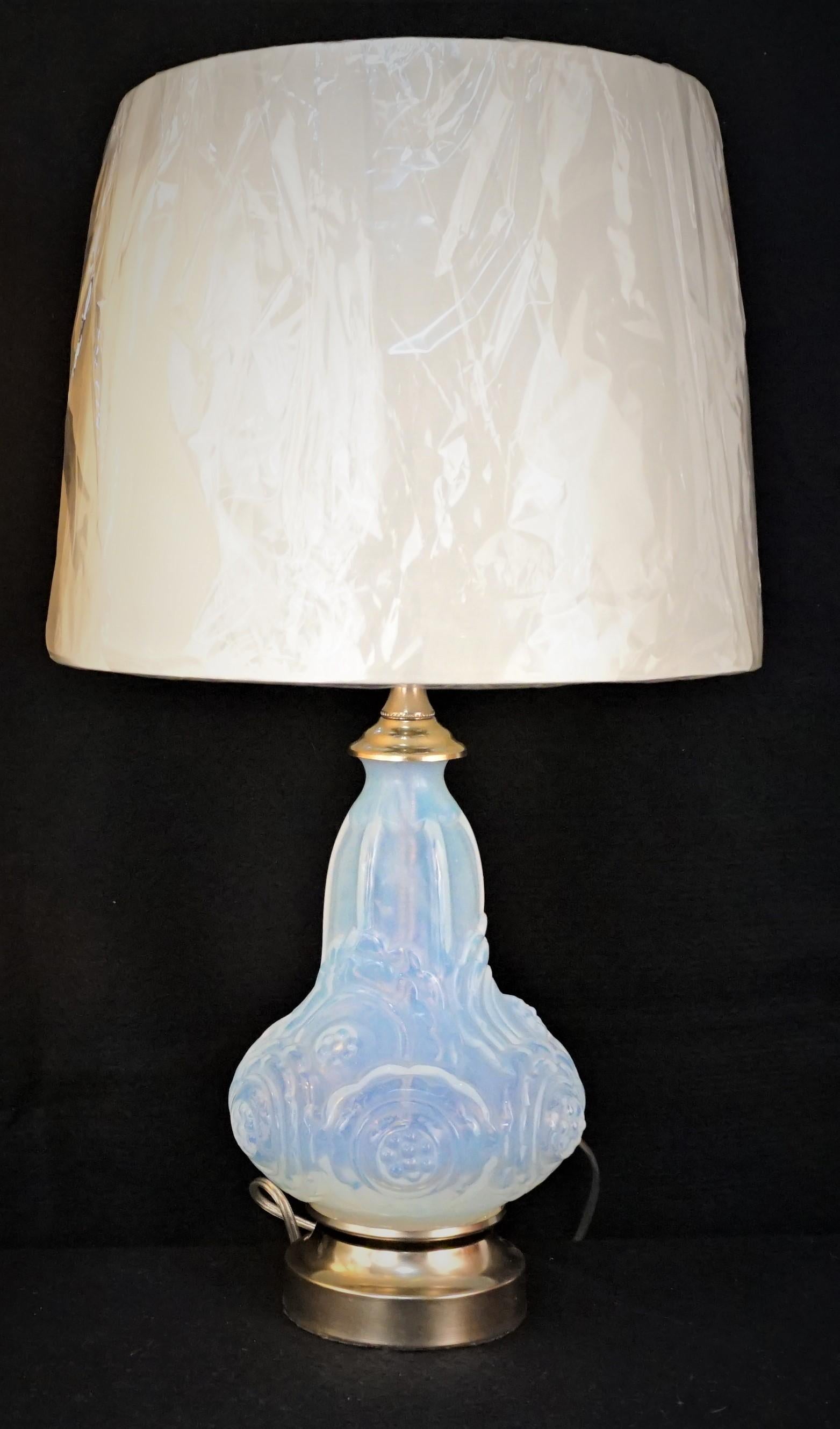 Pair of 1920's Art Deco Opaline Glass Table Lamps In Good Condition For Sale In Fairfax, VA