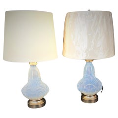Used Pair of 1920's Art Deco Opaline Glass Table Lamps