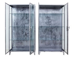 Pair of 1920s Art Deco Polished Steel Medical Display Cabinets