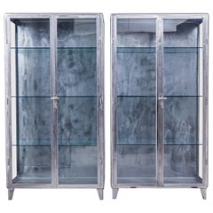 Antique Pair of 1920s Art Deco Polished Steel Medical Display Cabinets
