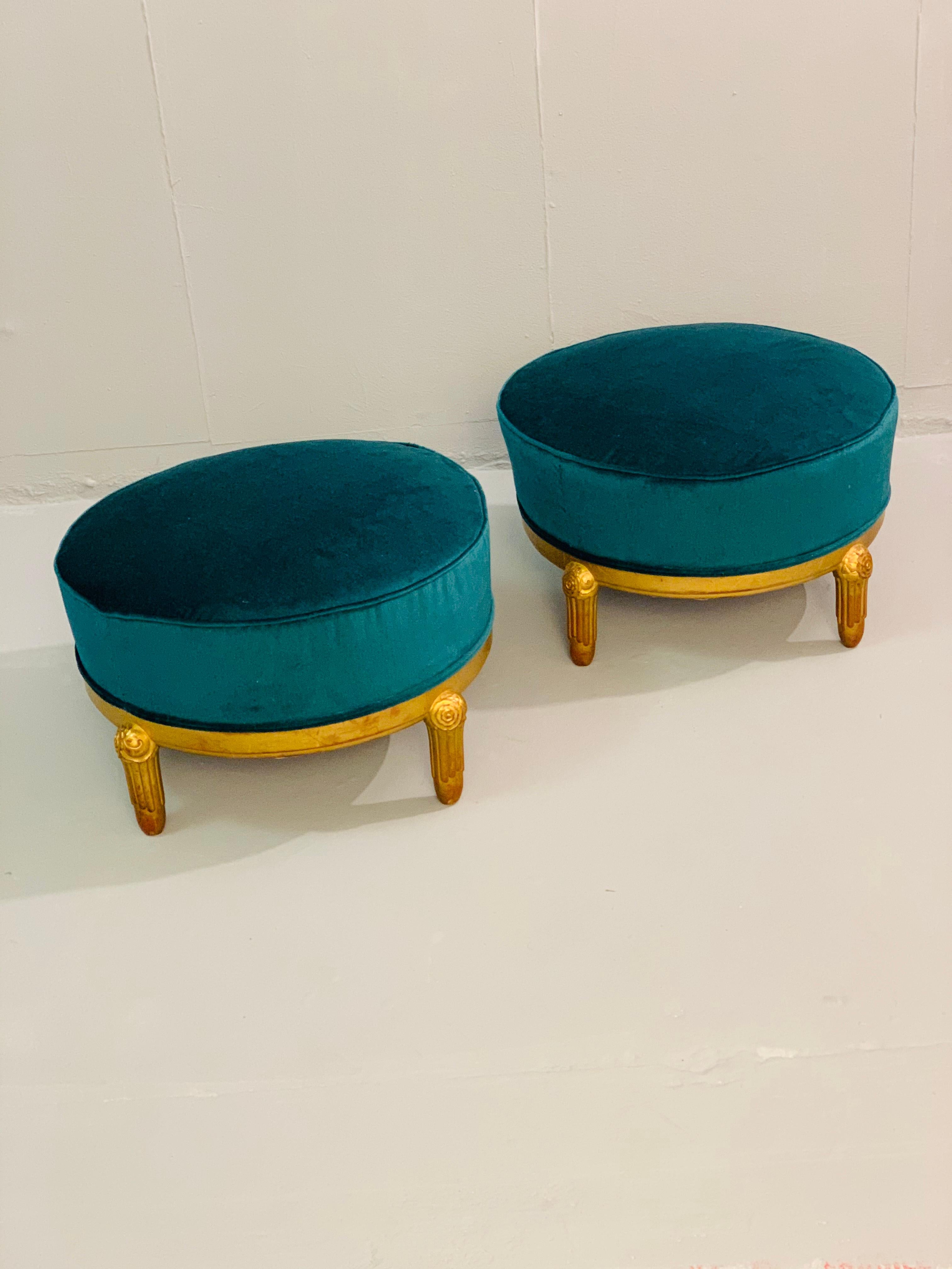Pair of 1920s Art Deco Poufs attributed to Maurice Dufrésne.