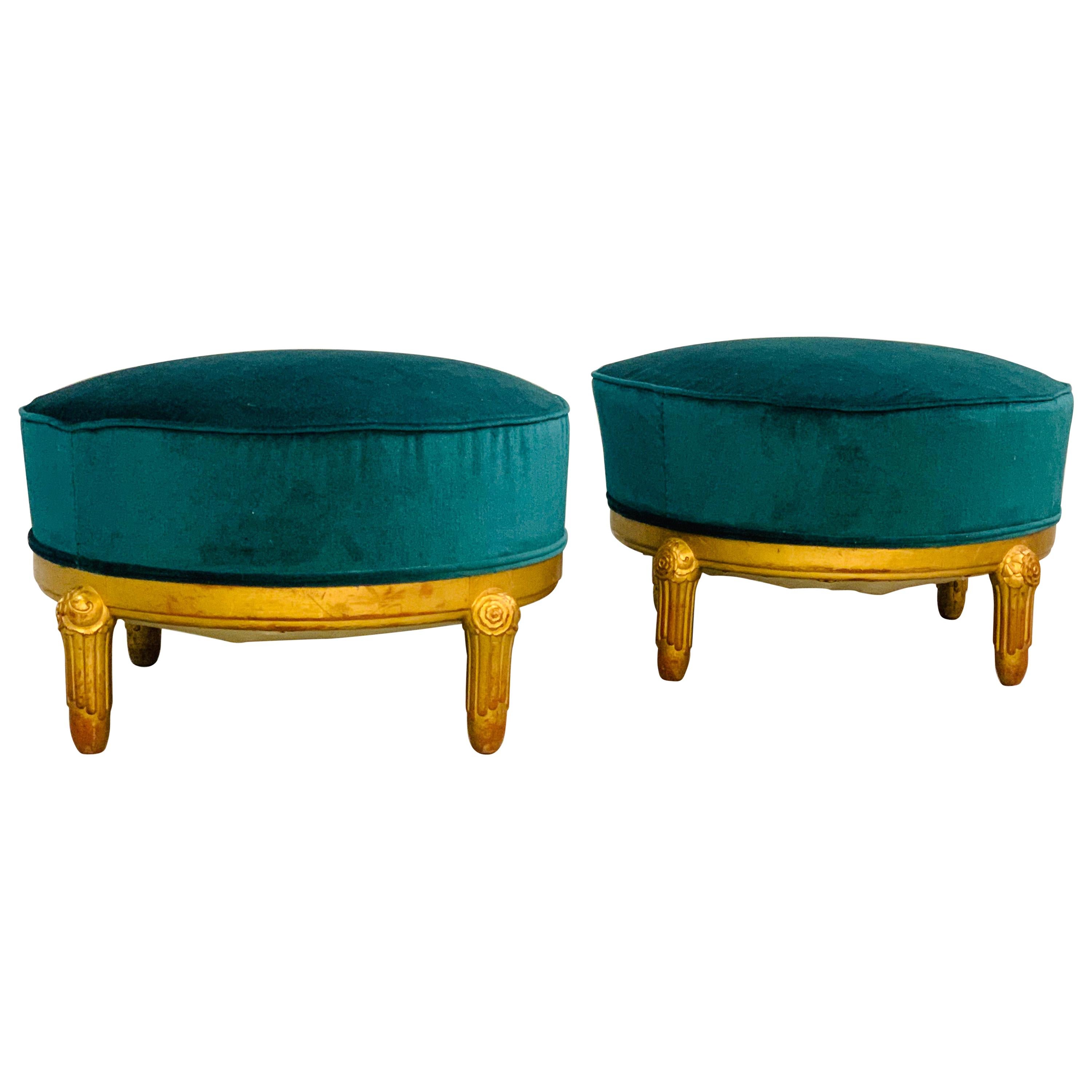 Pair of 1920s Art Deco Poufs Attributed to Maurice Dufrésne
