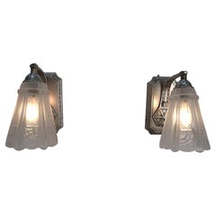 Antique Pair of 1920's Art Deco Wall Sconces by J.  Roberts
