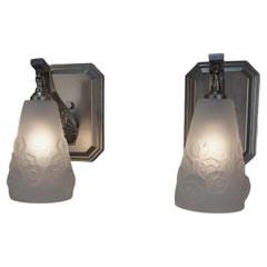 Antique Pair of 1920's Art Deco Wall Sconces by Muller Freres