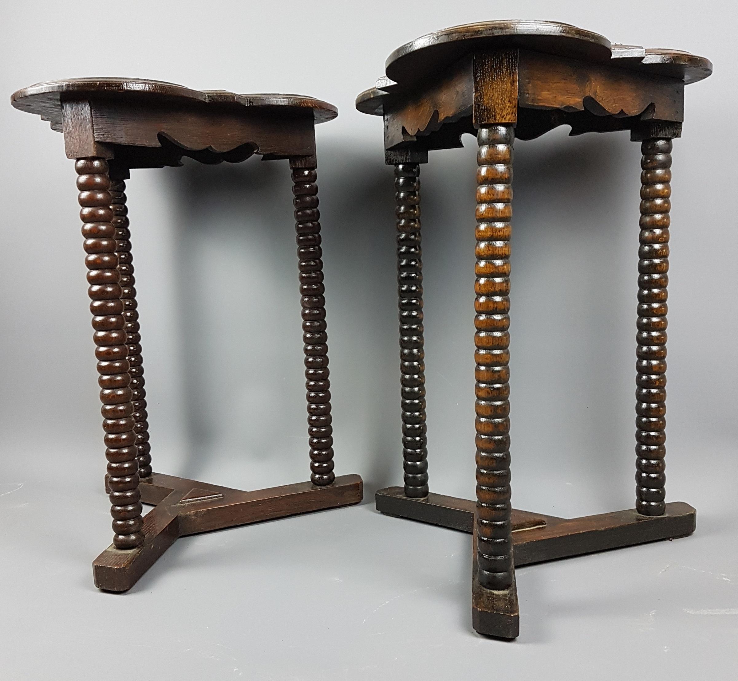 English Pair of 1920s Arts and Crafts Style Oak Bobbin Tables For Sale