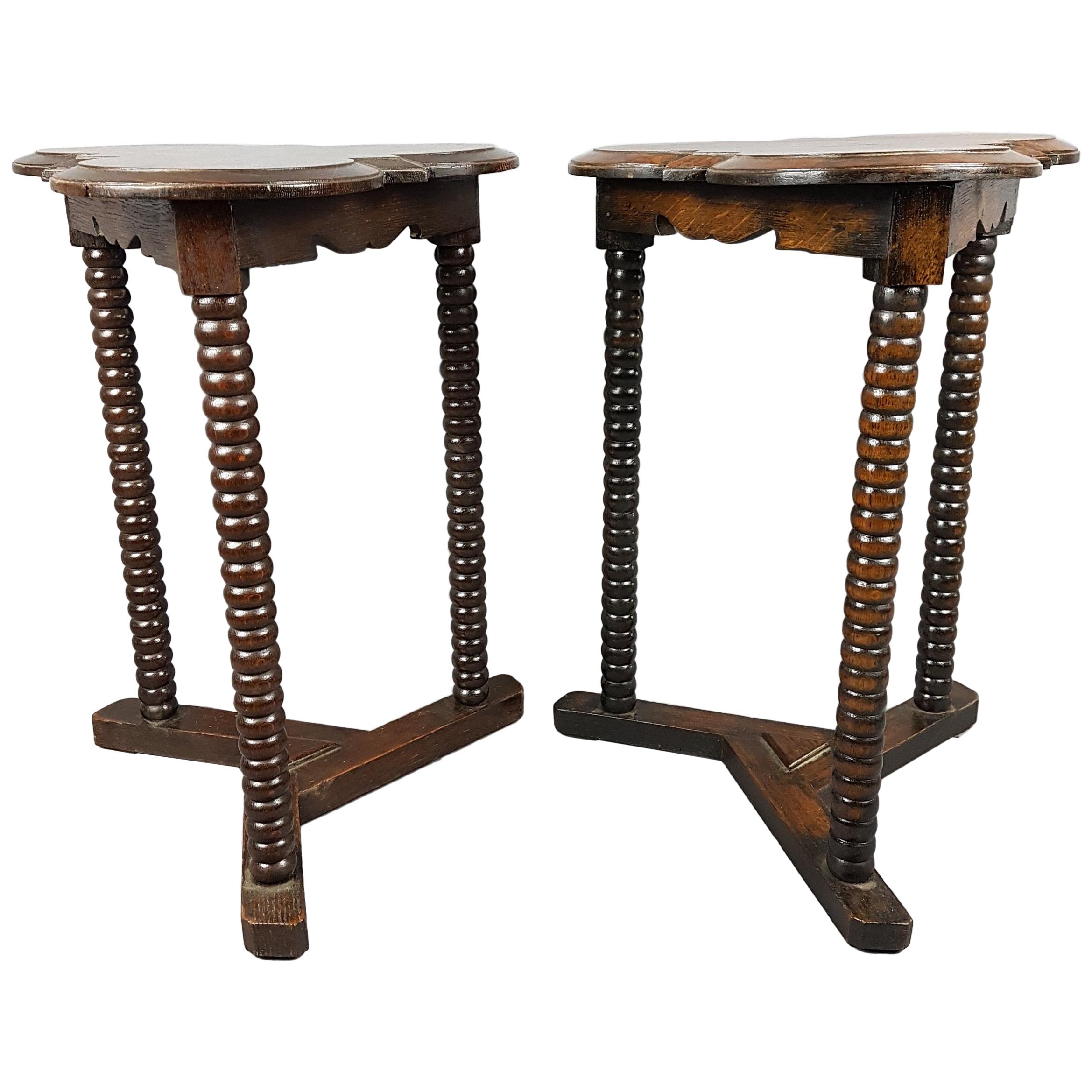 Pair of 1920s Arts and Crafts Style Oak Bobbin Tables For Sale