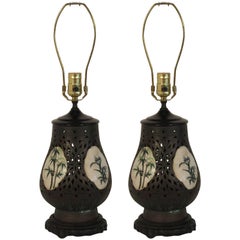 Pair of 1920s Asian Ceramic Porcelain Lamps