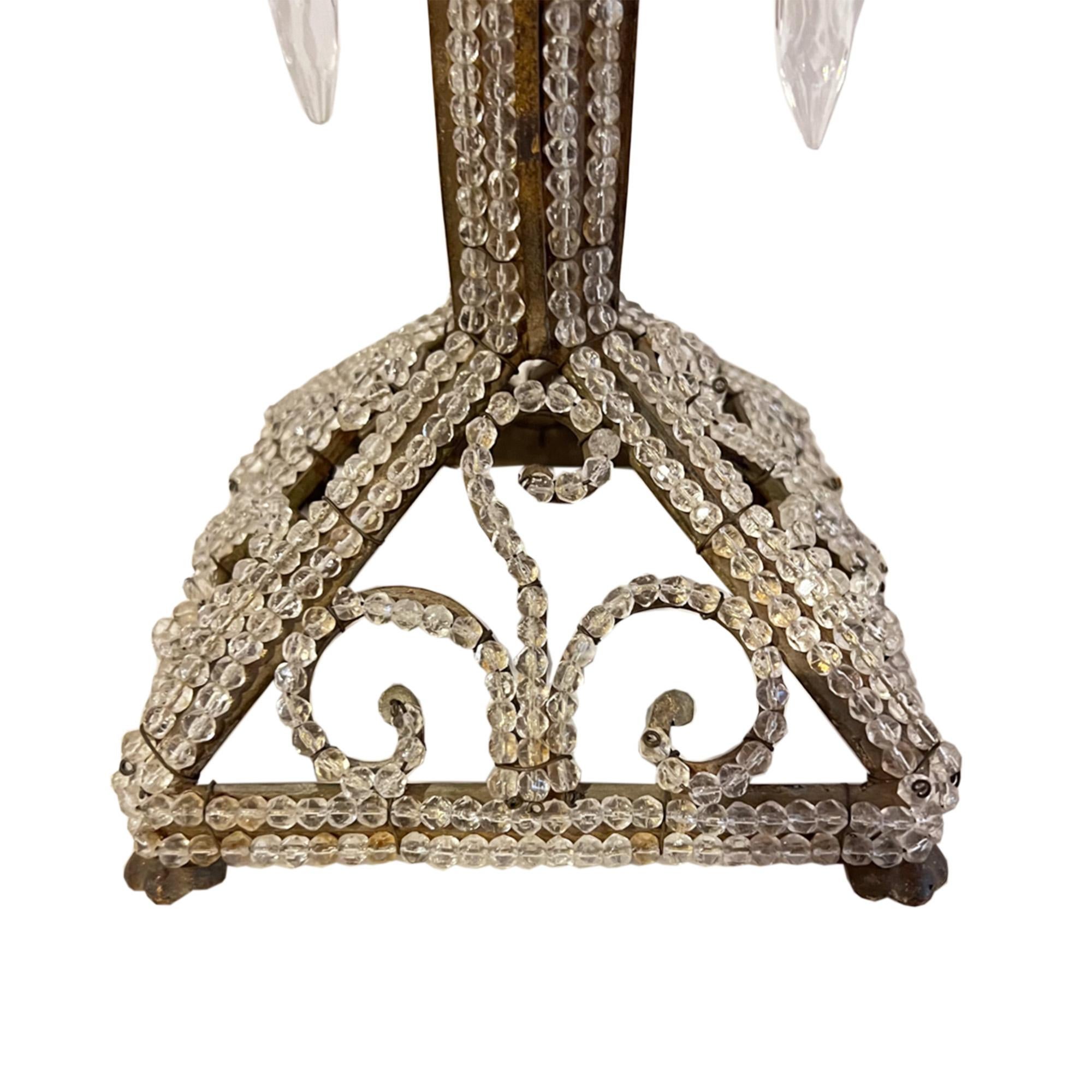 Belle Époque Coppia di candelieri italiani con perline degli anni '20 convertiti in lampade in vendita