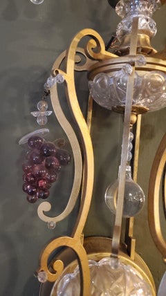 Pair of 1920s Brass and Hand Blown Murano Glass