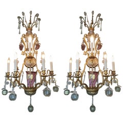 Pair of 1920s Brass and Hand Blown Murano Glass