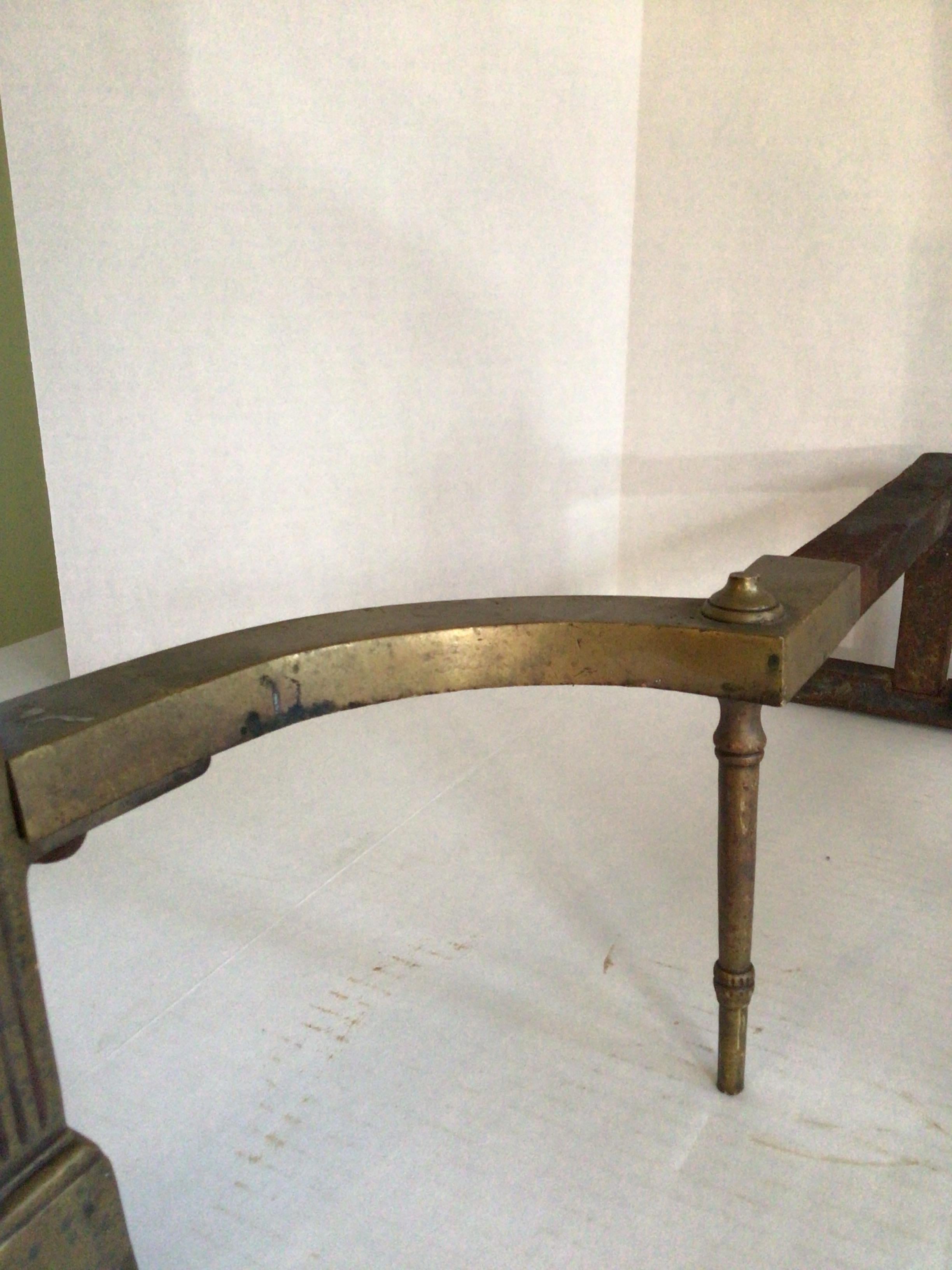 Pair of 1920s Brass Andirons With Engraved Motifs For Sale 1
