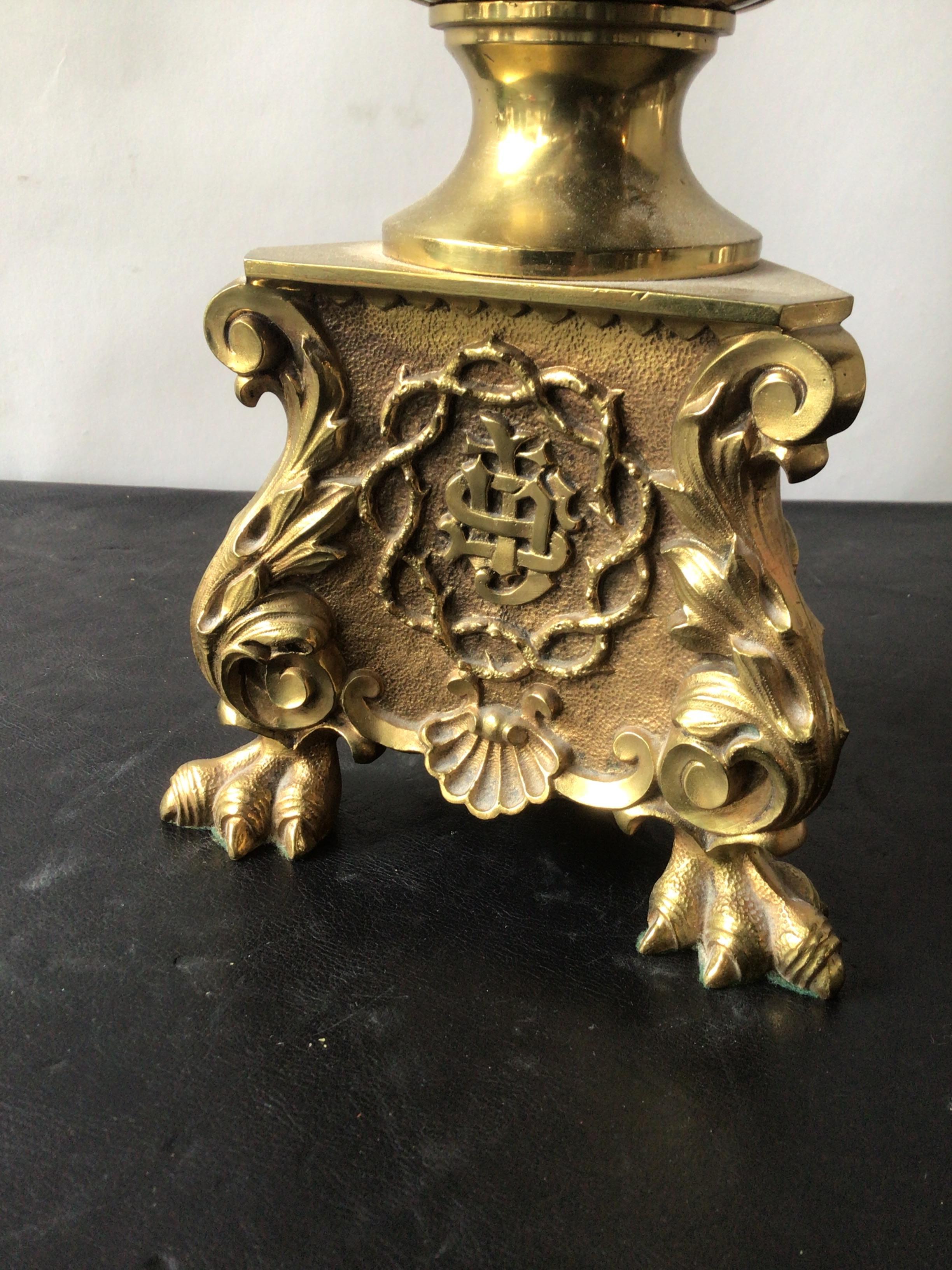 Pair of 1920s Brass Church Candlestick Lamps For Sale 4