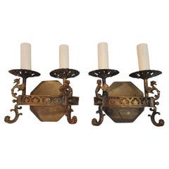 Pair of 1920's brass sconces with dragons