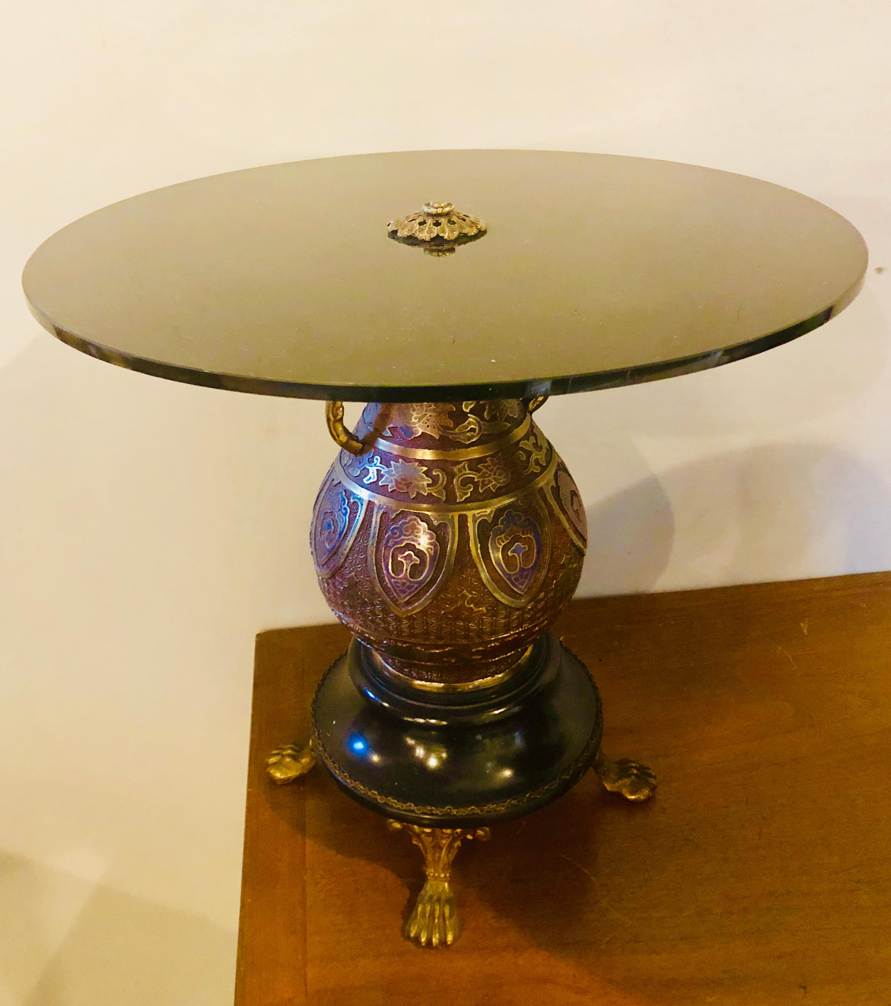 Pair of 1920s Bronze Urn Form Glass Top End or Pedestal Tables 1