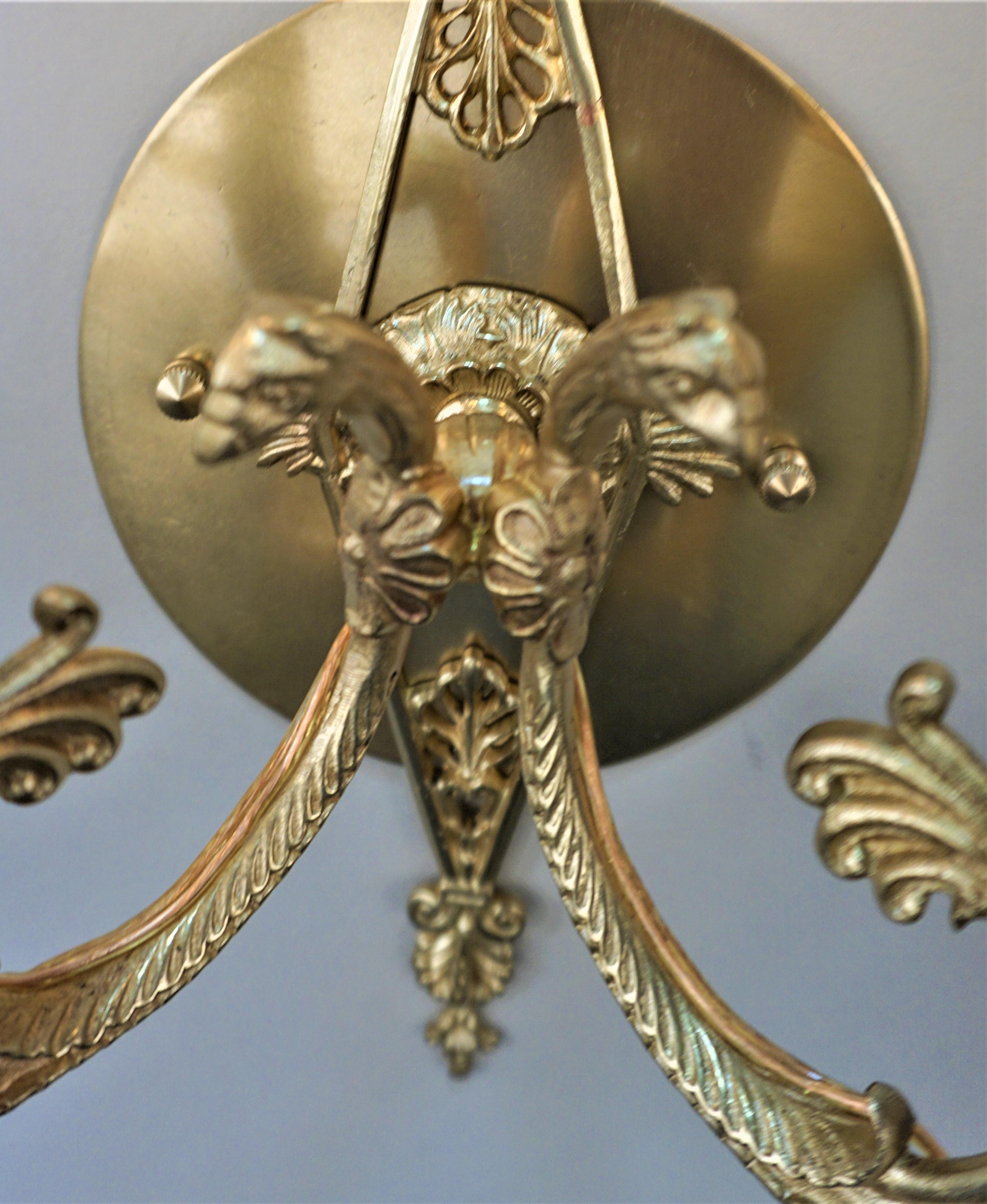 Empire Pair of 1920's Bronze Wall Sconces For Sale