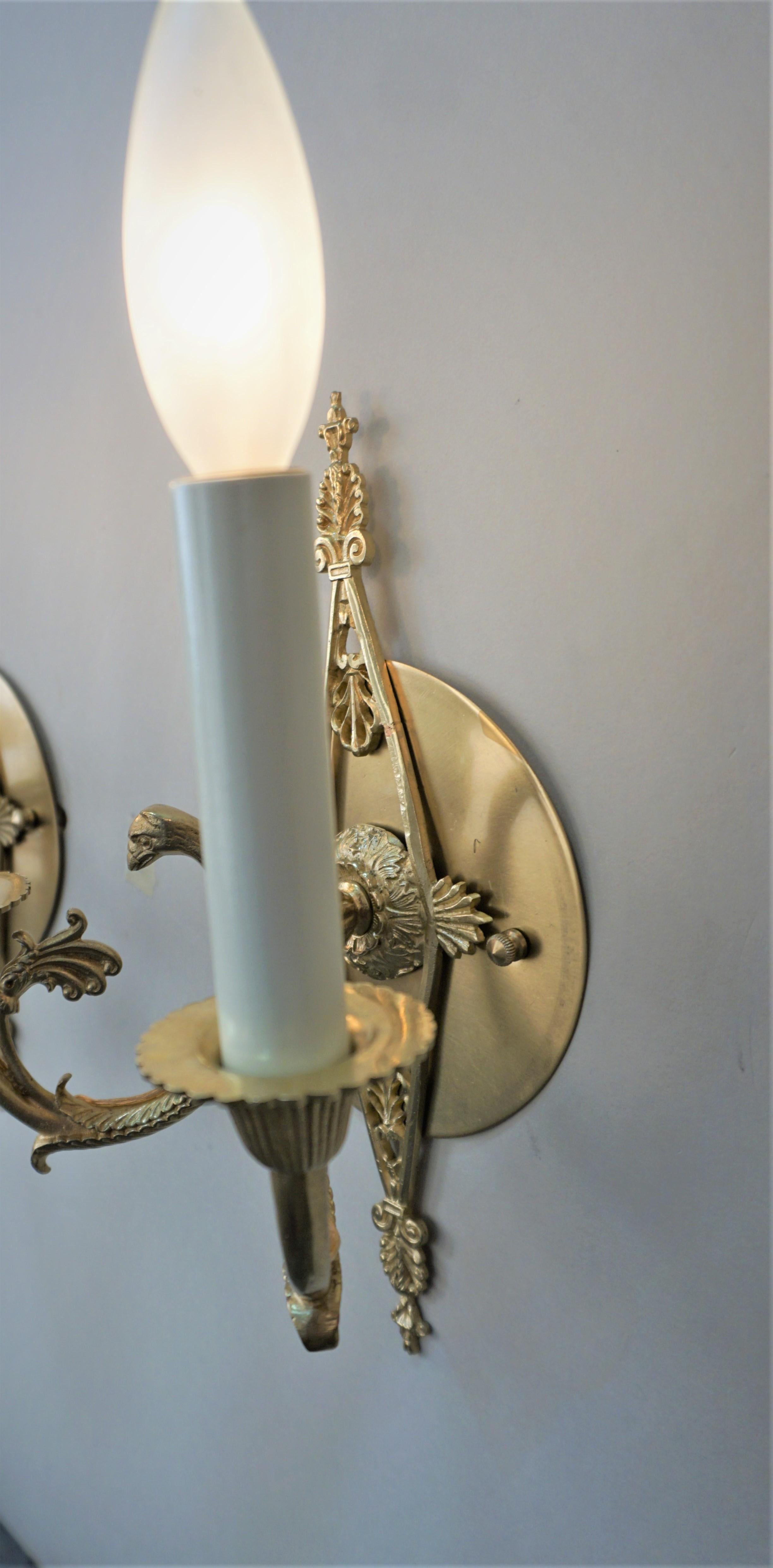 French Pair of 1920's Bronze Wall Sconces For Sale
