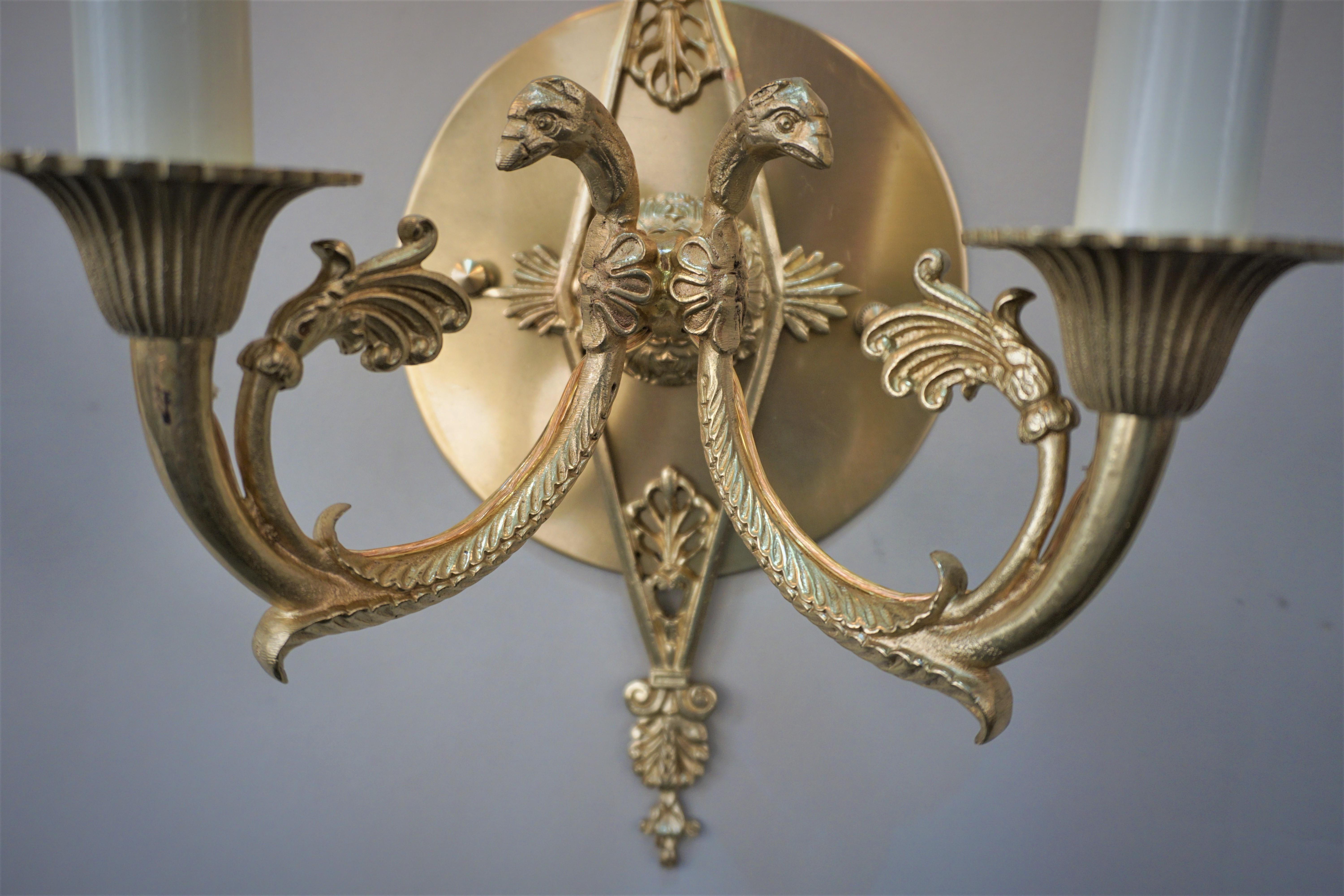 Early 20th Century Pair of 1920's Bronze Wall Sconces For Sale