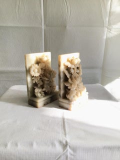 Pair of 1920s Carved Soapstone Bookends