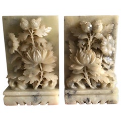 Pair of 1920s Carved Soapstone Bookends