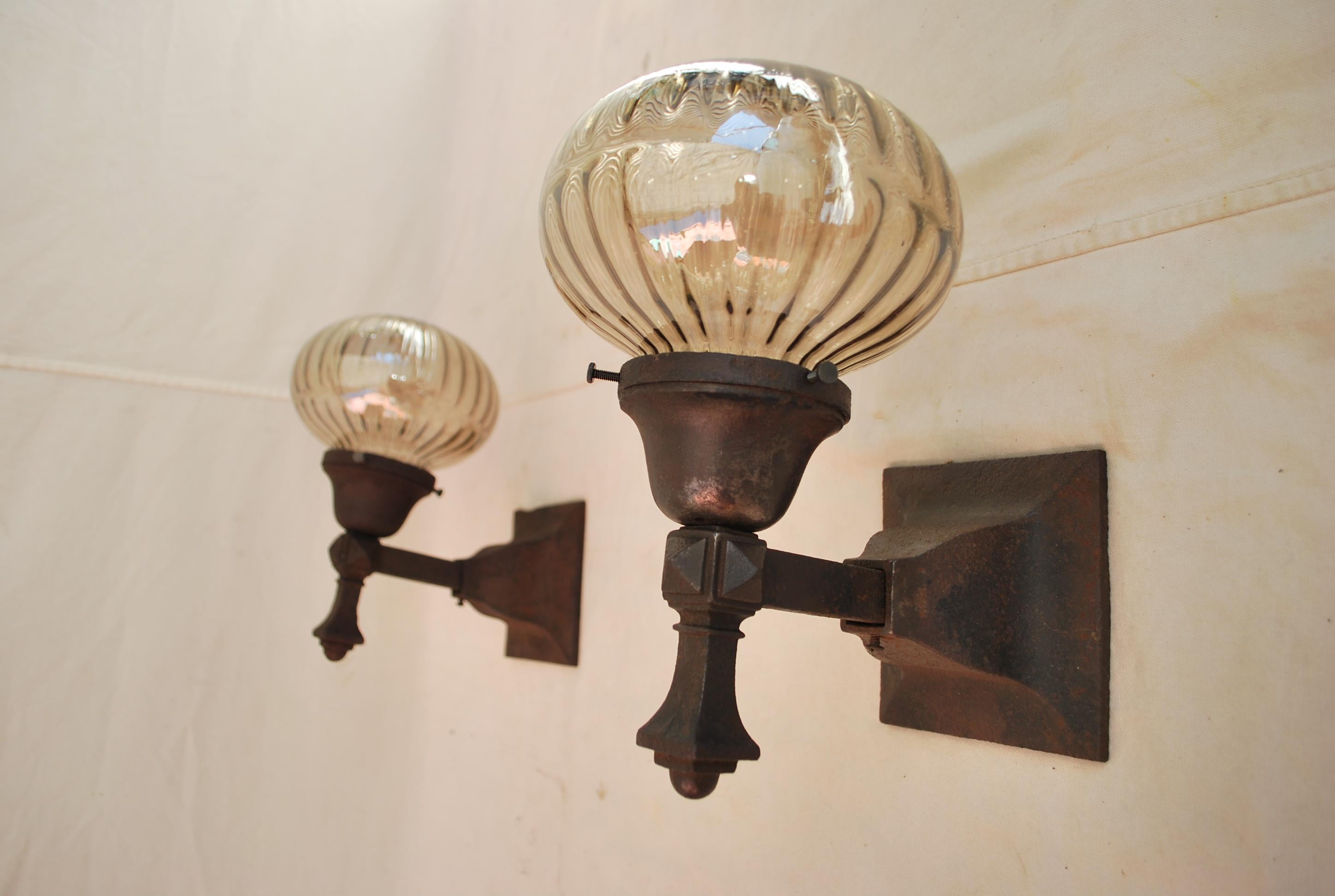 American Pair of 1920's Cast Iron Outdoor/Indoor Sconces For Sale