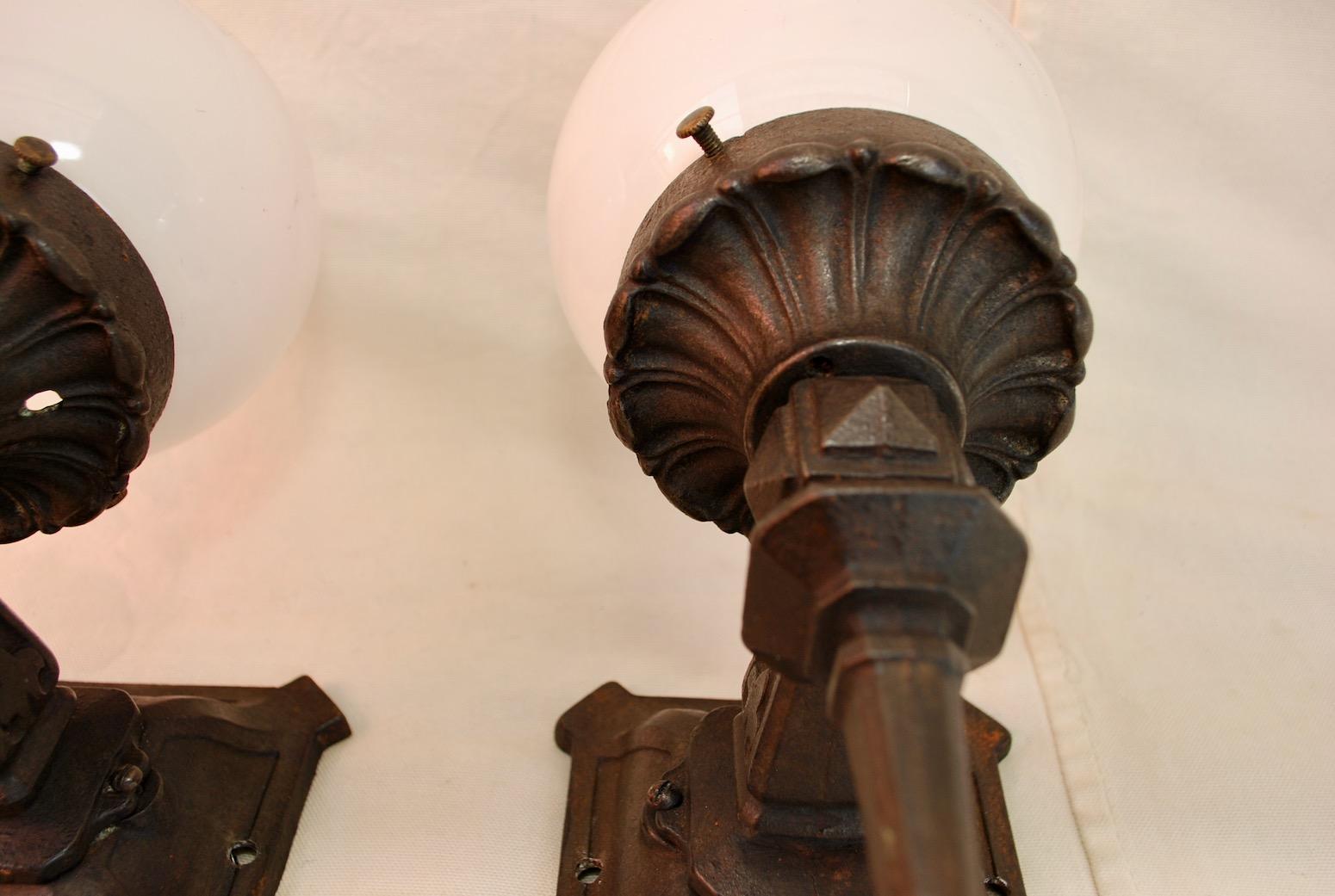 Early 20th Century Pair of 1920s Cast Iron Outdoor Sconces
