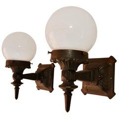 Pair of 1920s Cast Iron Outdoor Sconces